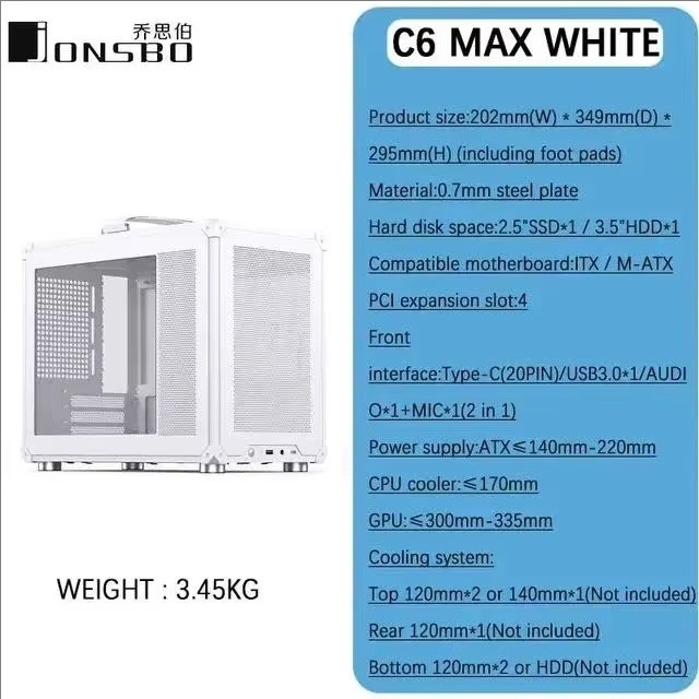 JONSBO C6 MAX MicroATX PC Case Mesh Tool-Free Side Panel Window Black