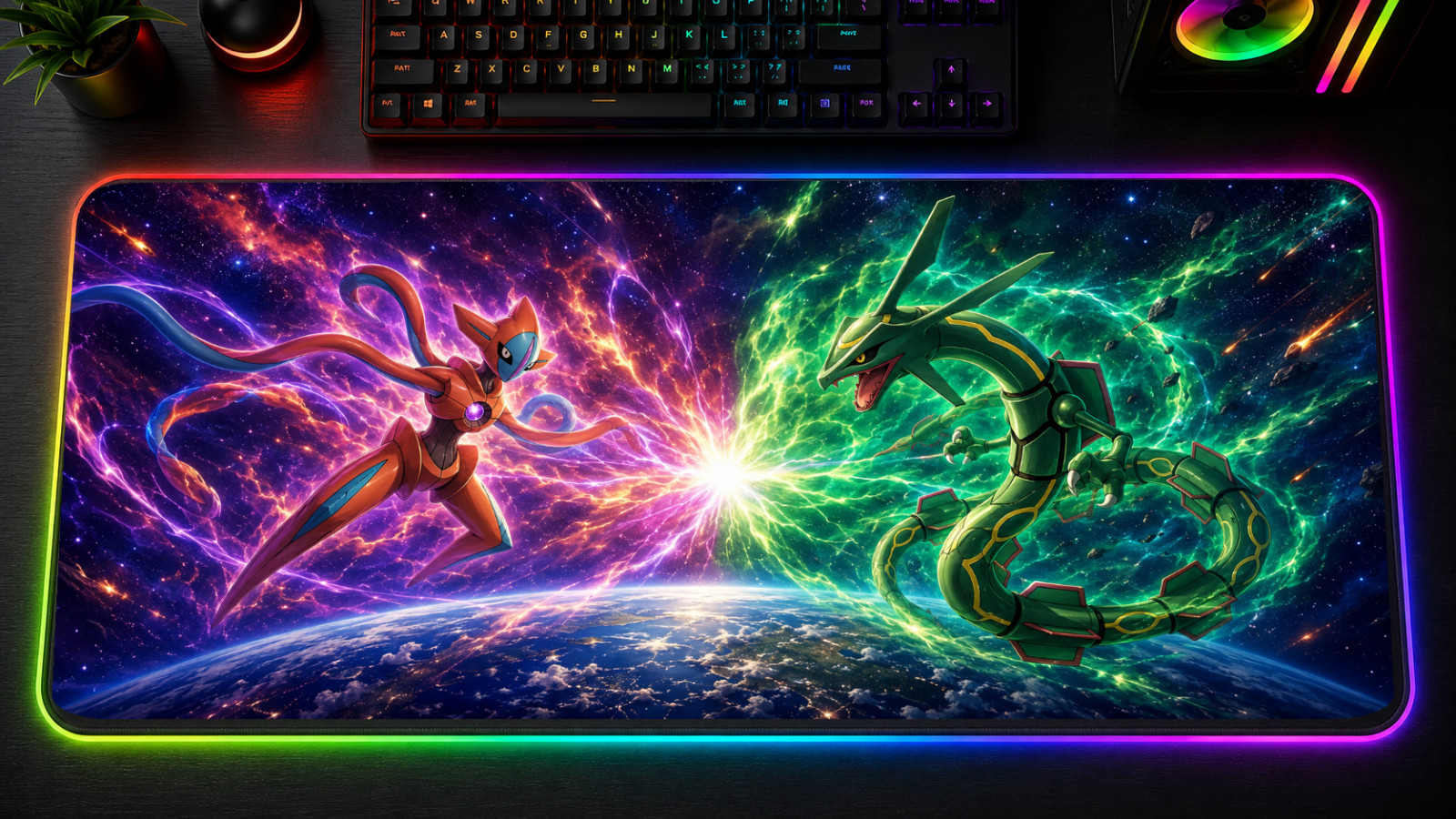 Pokemon Gengar Mewtwo RGB LED XXL Mousepad Gaming Desk Mat rayquaza yveltal