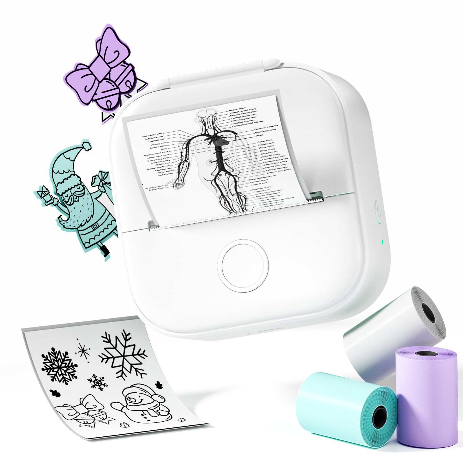 Phomemo T02 Sticker Printer with 3 Rolls Paper, White
