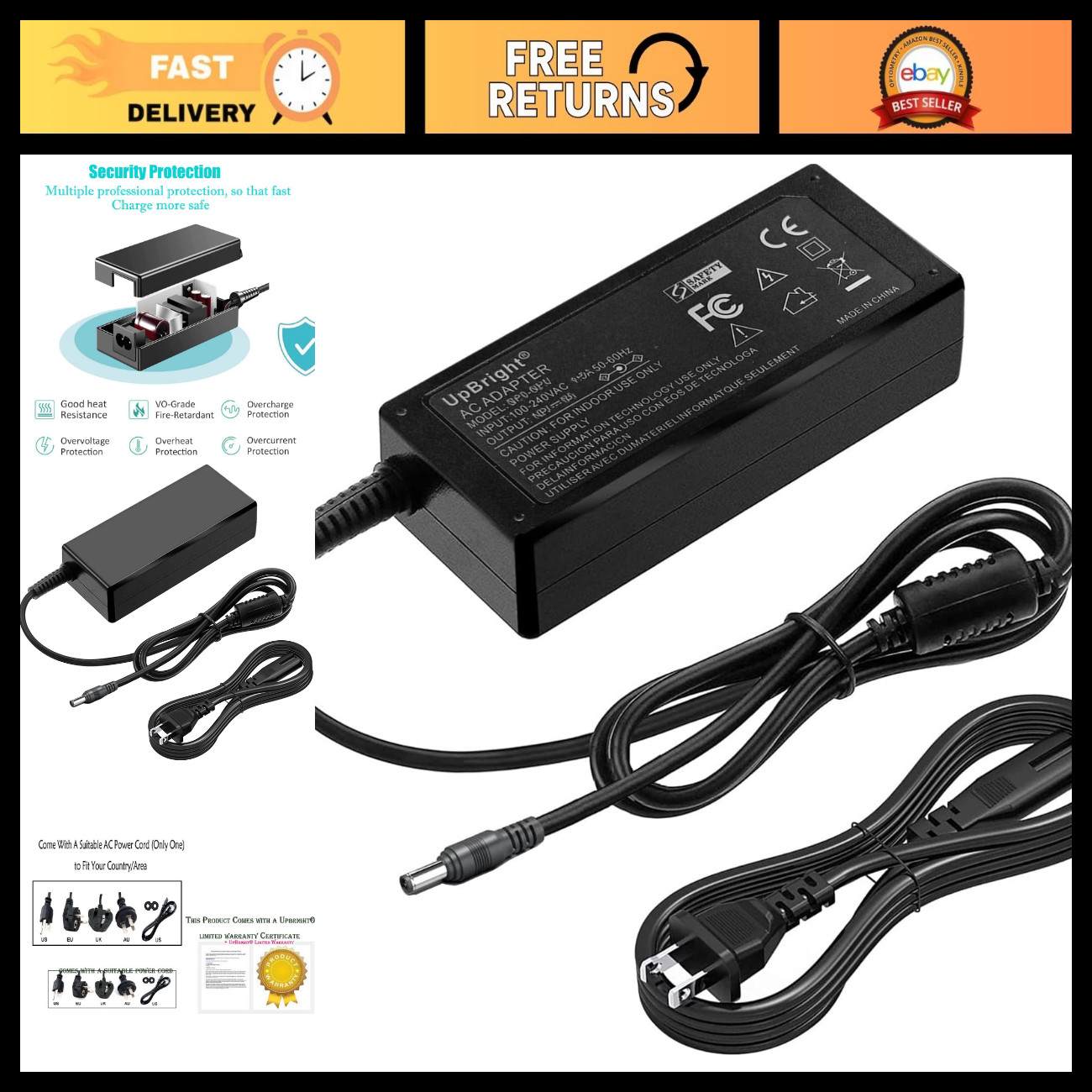 15V AC/DC Adapter for Brother RuggedJet Label Printers - Power Cord Charger