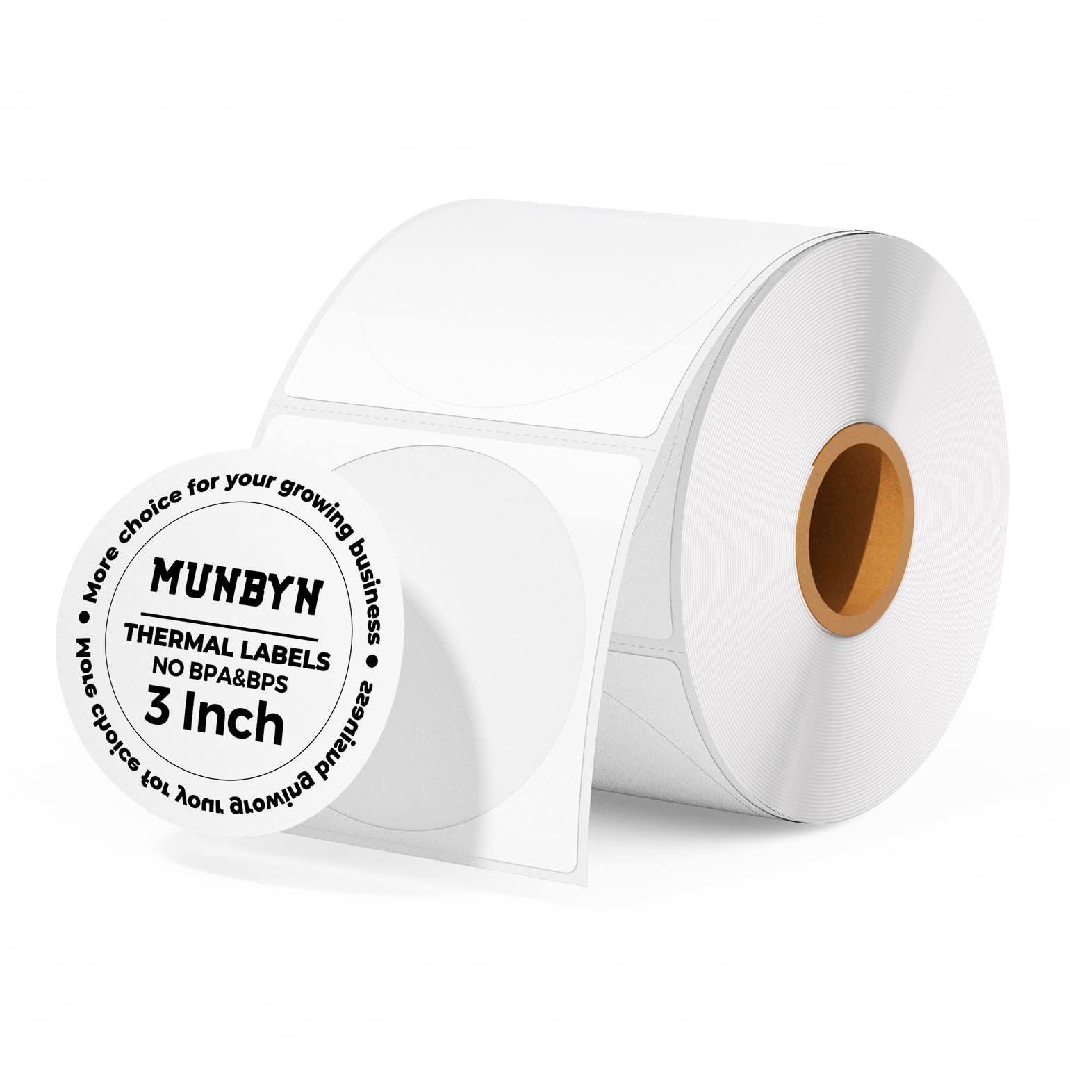 MUNBYN 3 Inch White Circle Thermal Labels for Business, 500 Sheets/1 Roll