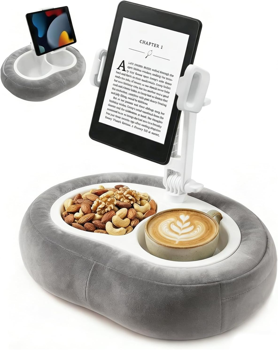 Tablet Pillow Stand for Bed with 360° Rotating Holder, Gray