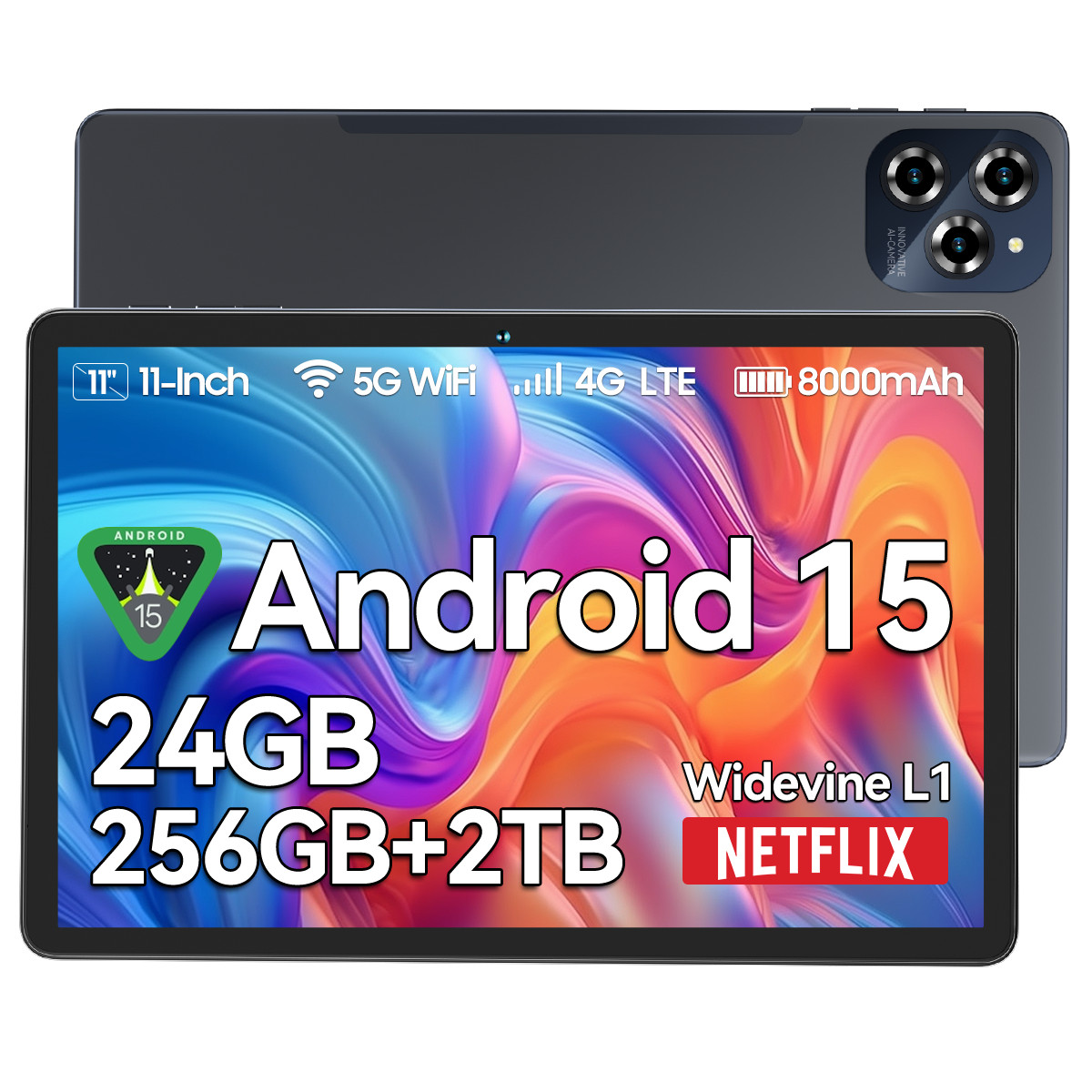 TABWEE W90 Android 15 Tablet 11"24GB RAM+256GB ROM 2TB TF T615 Octa-Core 8000mAh