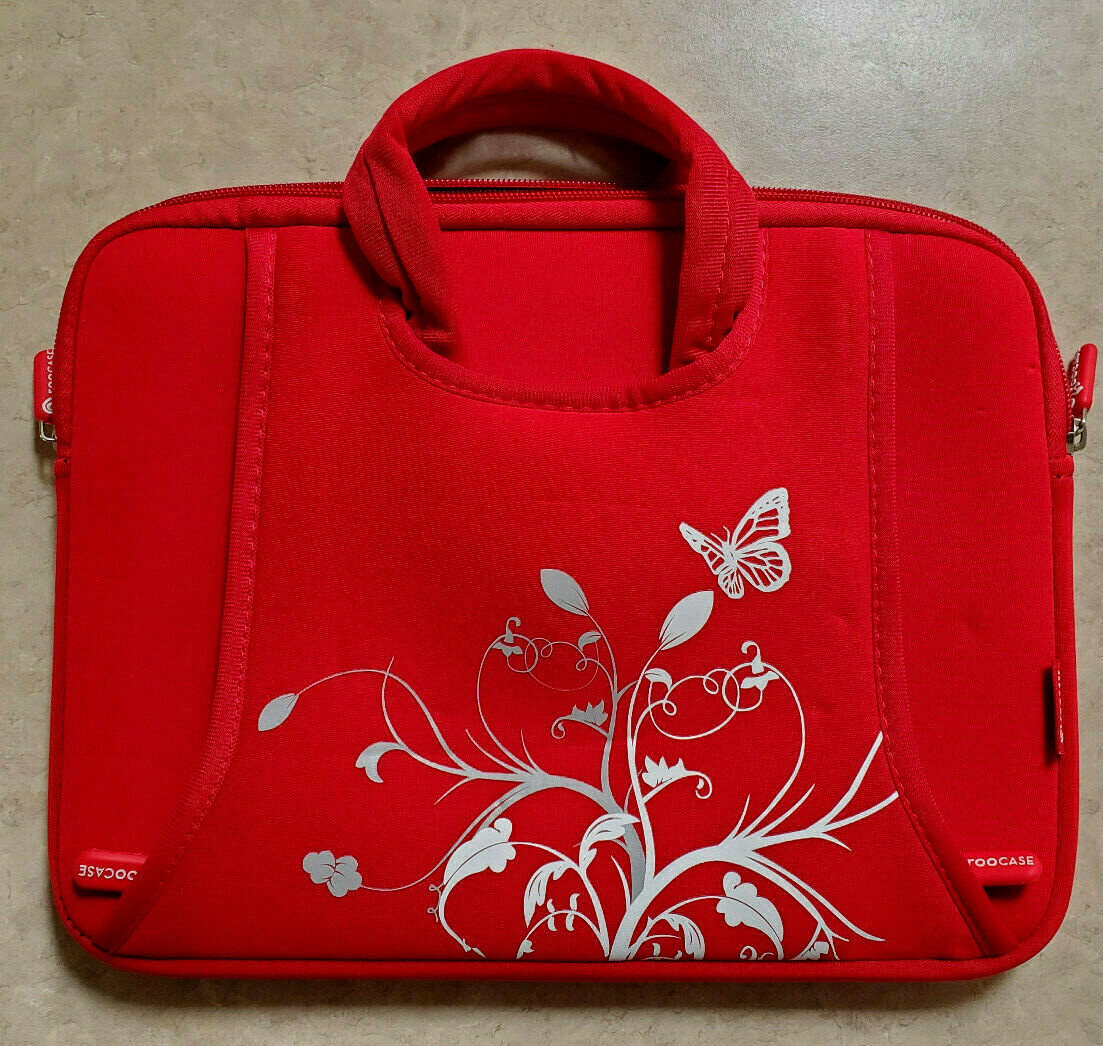 rooCASE Cherry Red Neoprene Laptop Tablet Case with Butterfly ~12" X 9" GUC