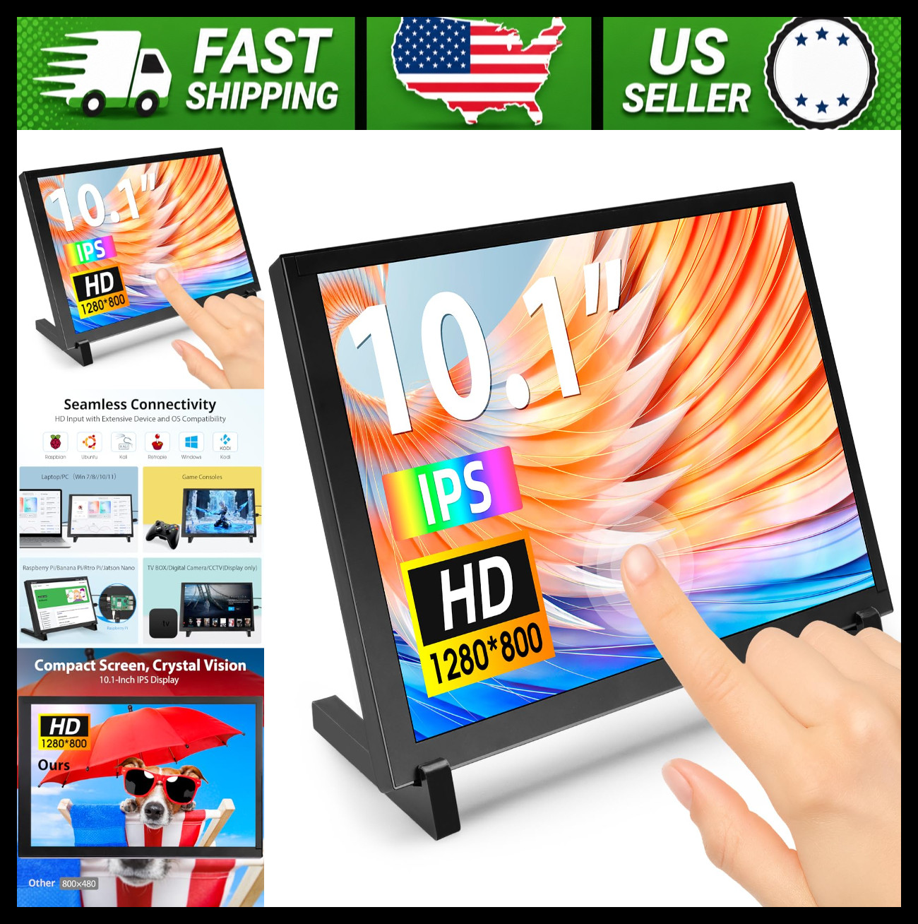 ELECROW 10.1" Portable Touchscreen Monitor 1280x800 IPS LCD Stand