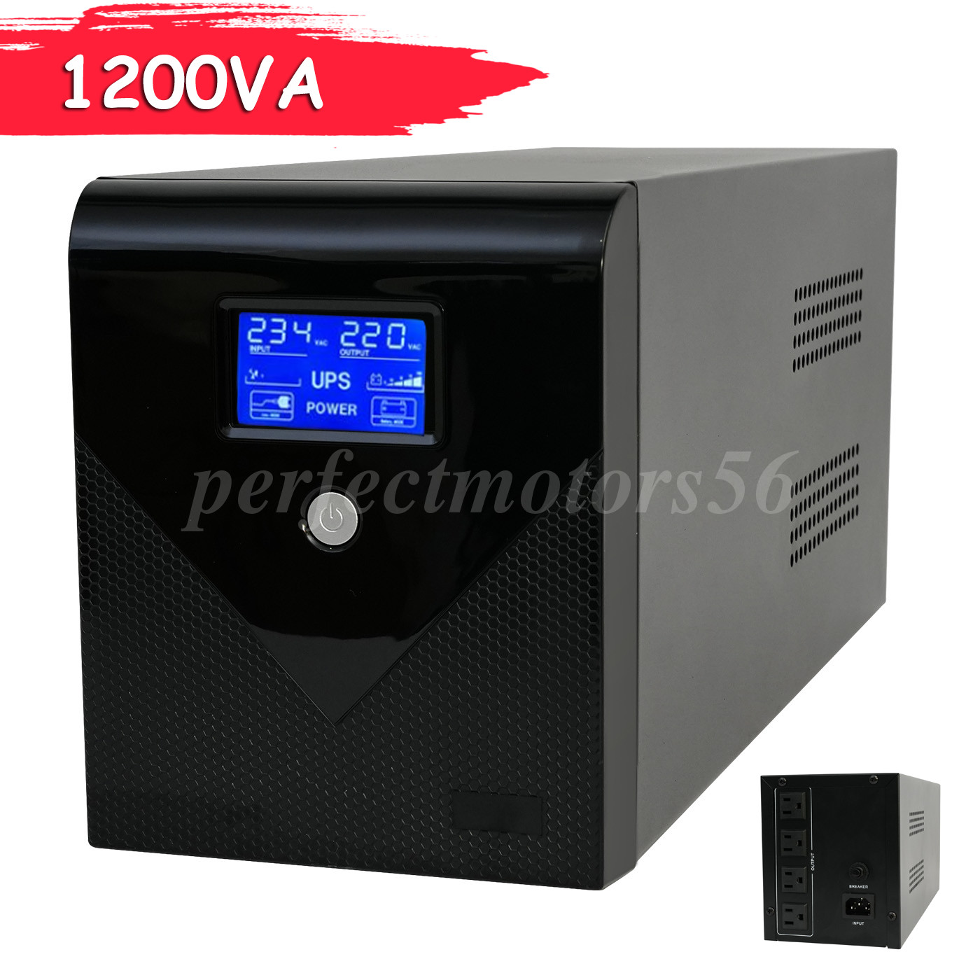 Backup UPS Uninterruptible Power Supply 4 Outlet LCD Display Battery 1200VA/720W