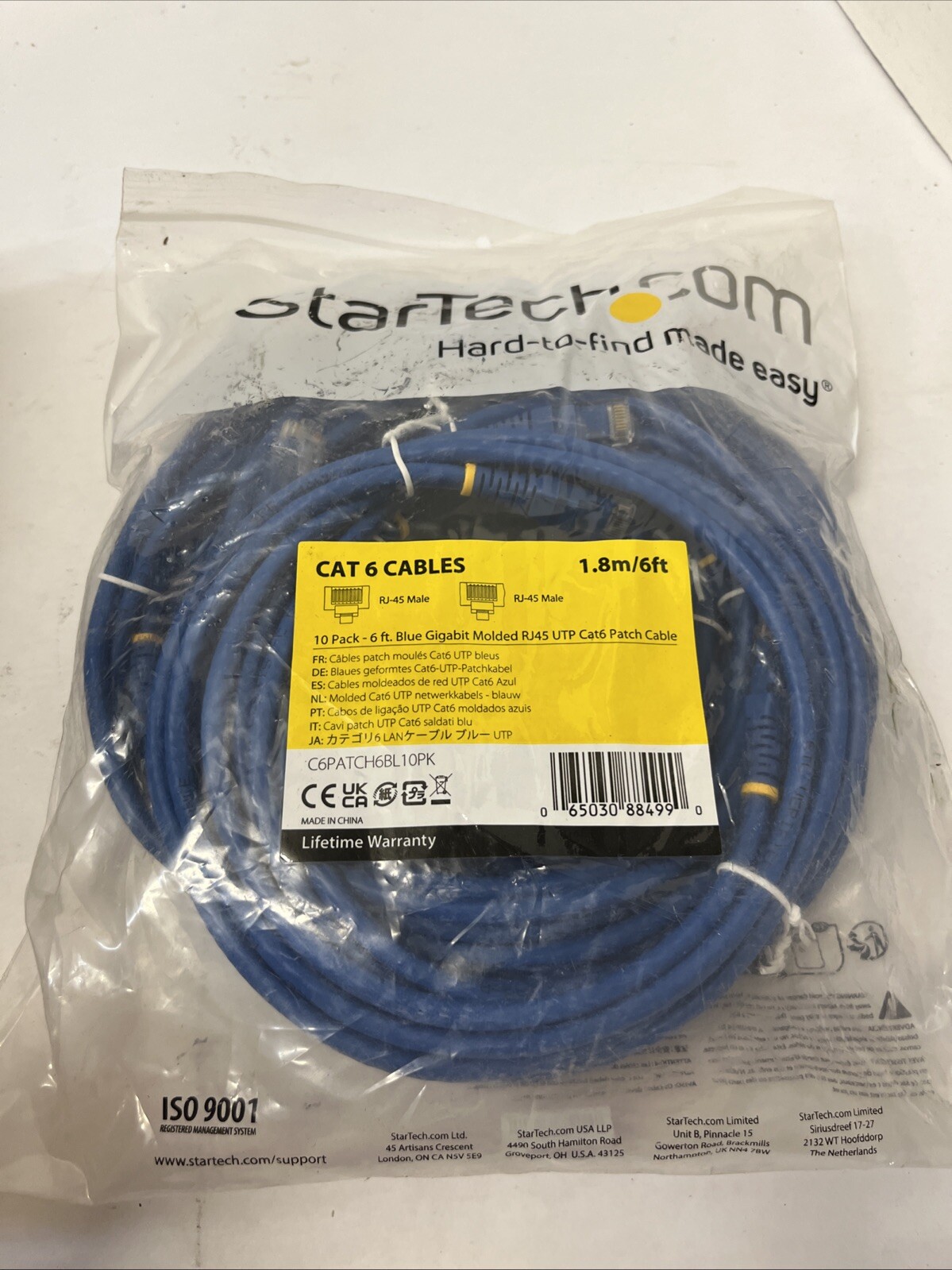 StarTech 6ft RJ-45 M/M Cat6 Molded Patch Cable Blue 10 Pack C6PATCH6BL10PK