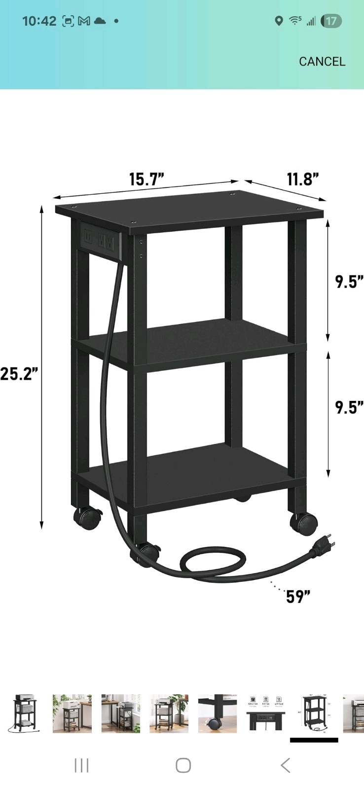 TUTOTAK 3 Tier Printer Stand, Rolling Printer Cart with Power Outlets and USB...