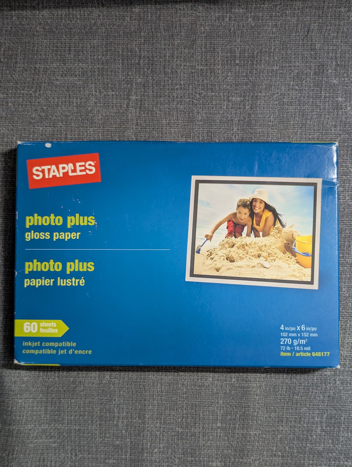 STAPLES Photo Plus Gloss Inkjet Photo Paper 4x6 (102x152mm) 270 g/m² 60 Sheets