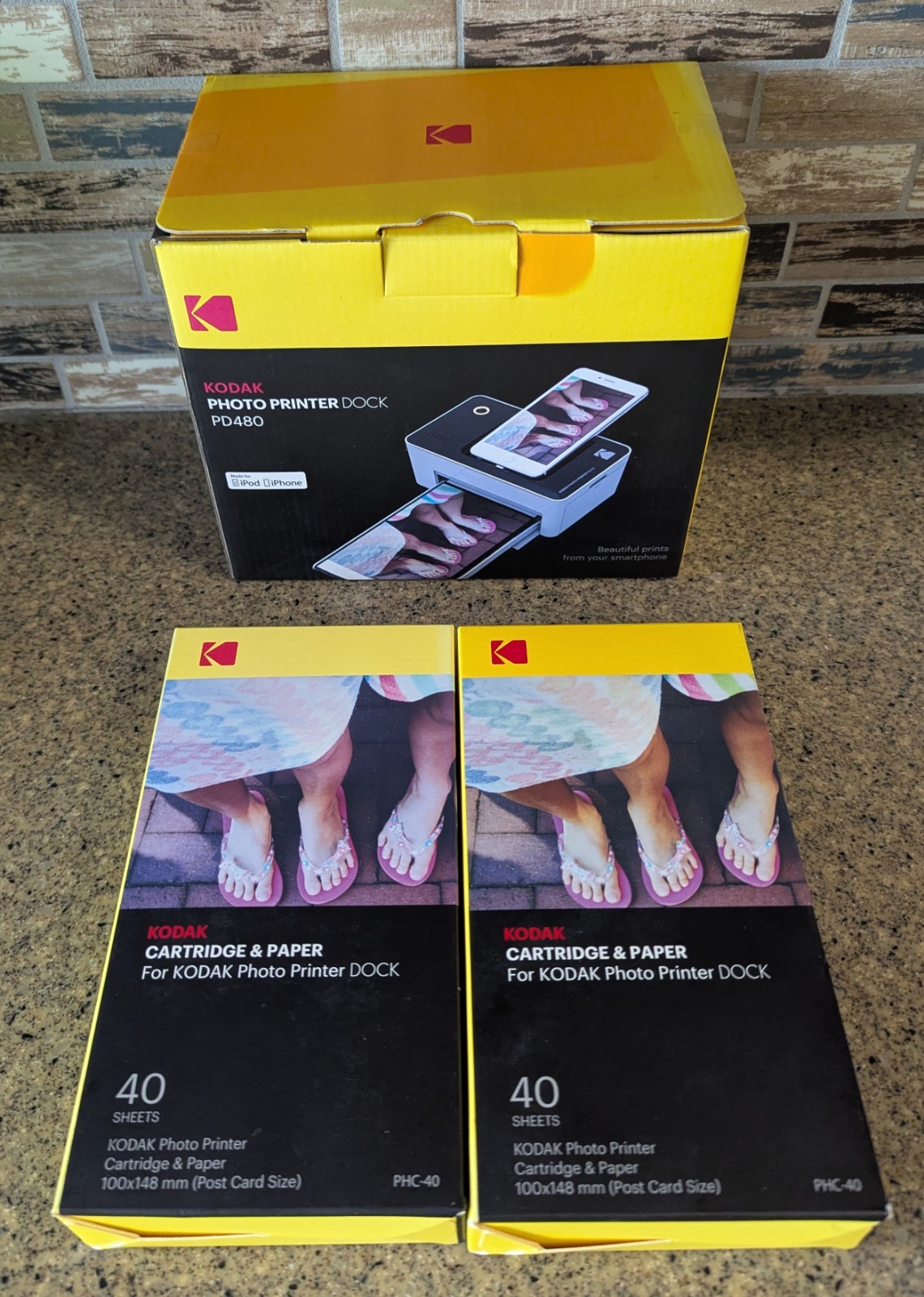 Lot Kodak Photo Printer Dock PD480 & PHC-40 Cartridge & Paper iPhone