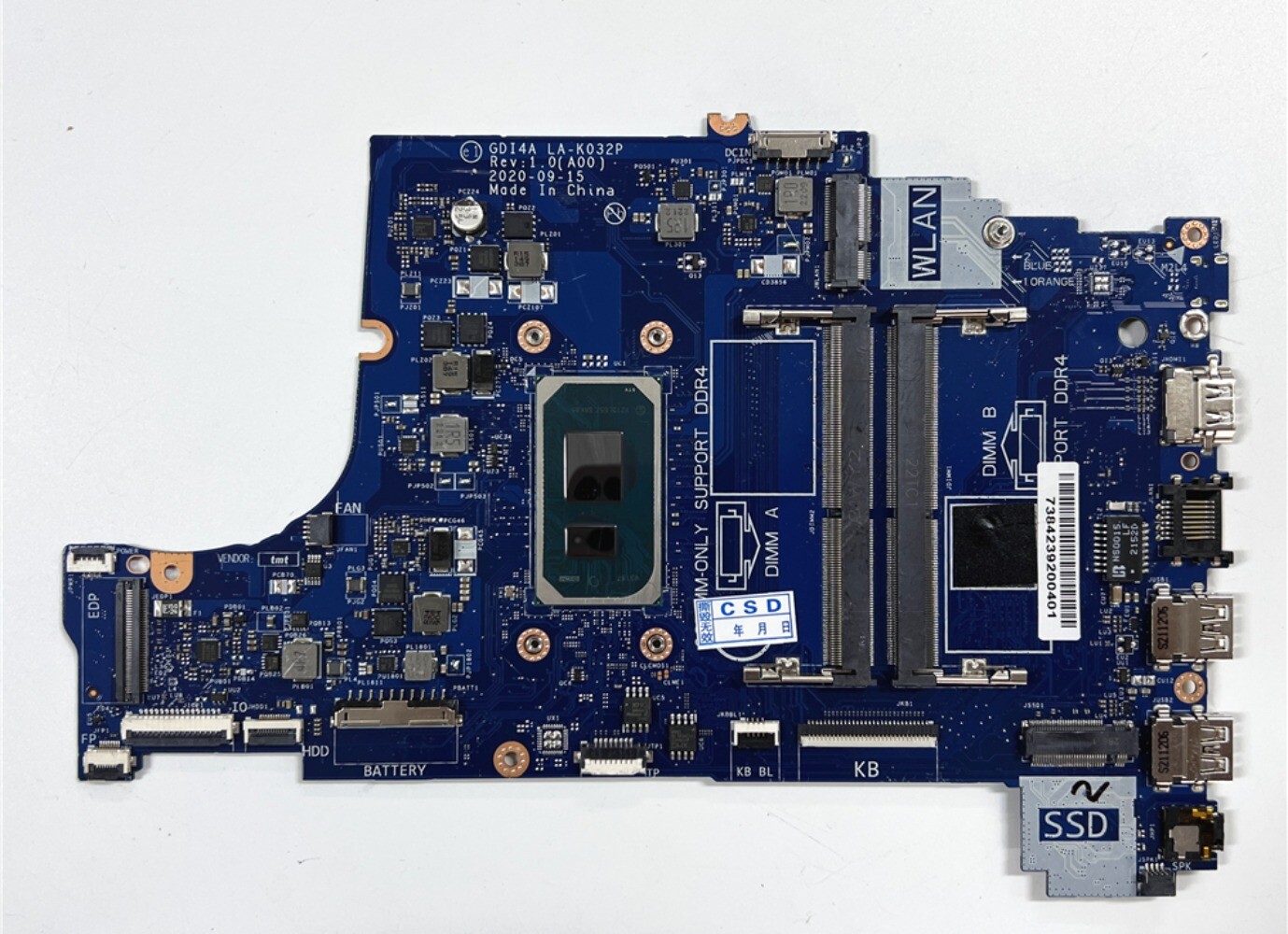 Laptop Motherboard LA-K032P For  Dell 3400 3500 With  i5-1135G7 CPU CN-0RYXFP