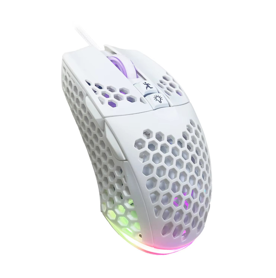 WHITE Wireless/Wired Gaming Mouse Ultralight Honeycomb Shell RGB 1200-8000 DPI