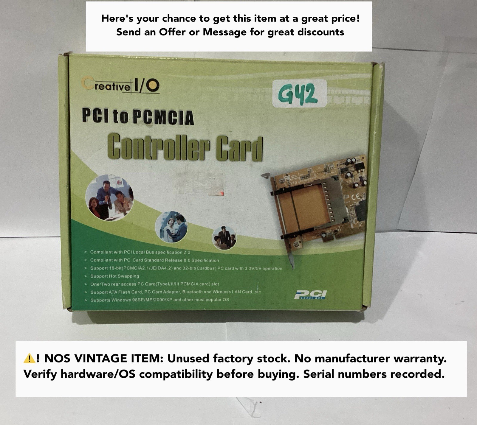 Creative I/O PCI to PCMCIA CardBus Controller Card Vintage Retro PC NOS Seald
