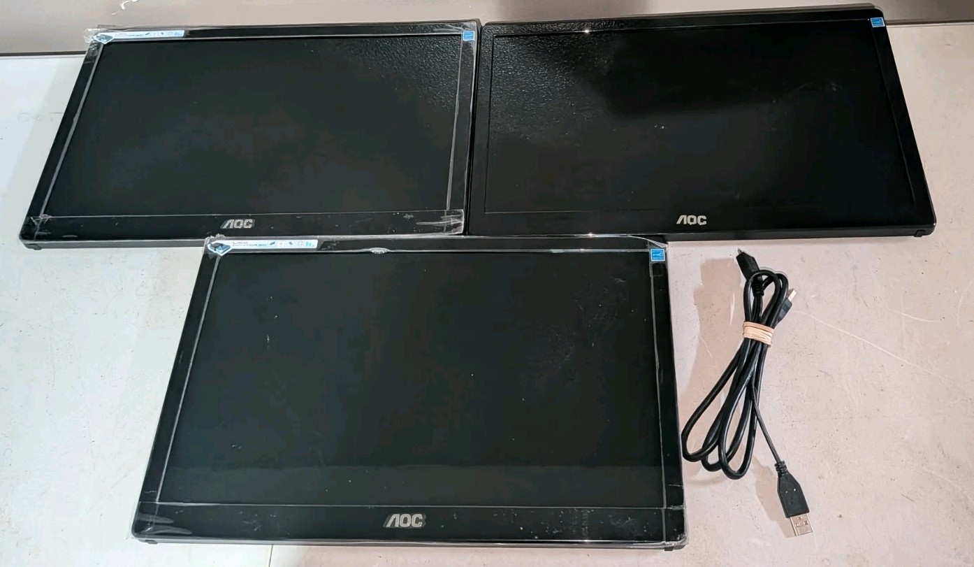 Lot Of 3 - AOC E1659F 15.6 inch Widescreen LED Monitor 156LM00005 E1659Fwu