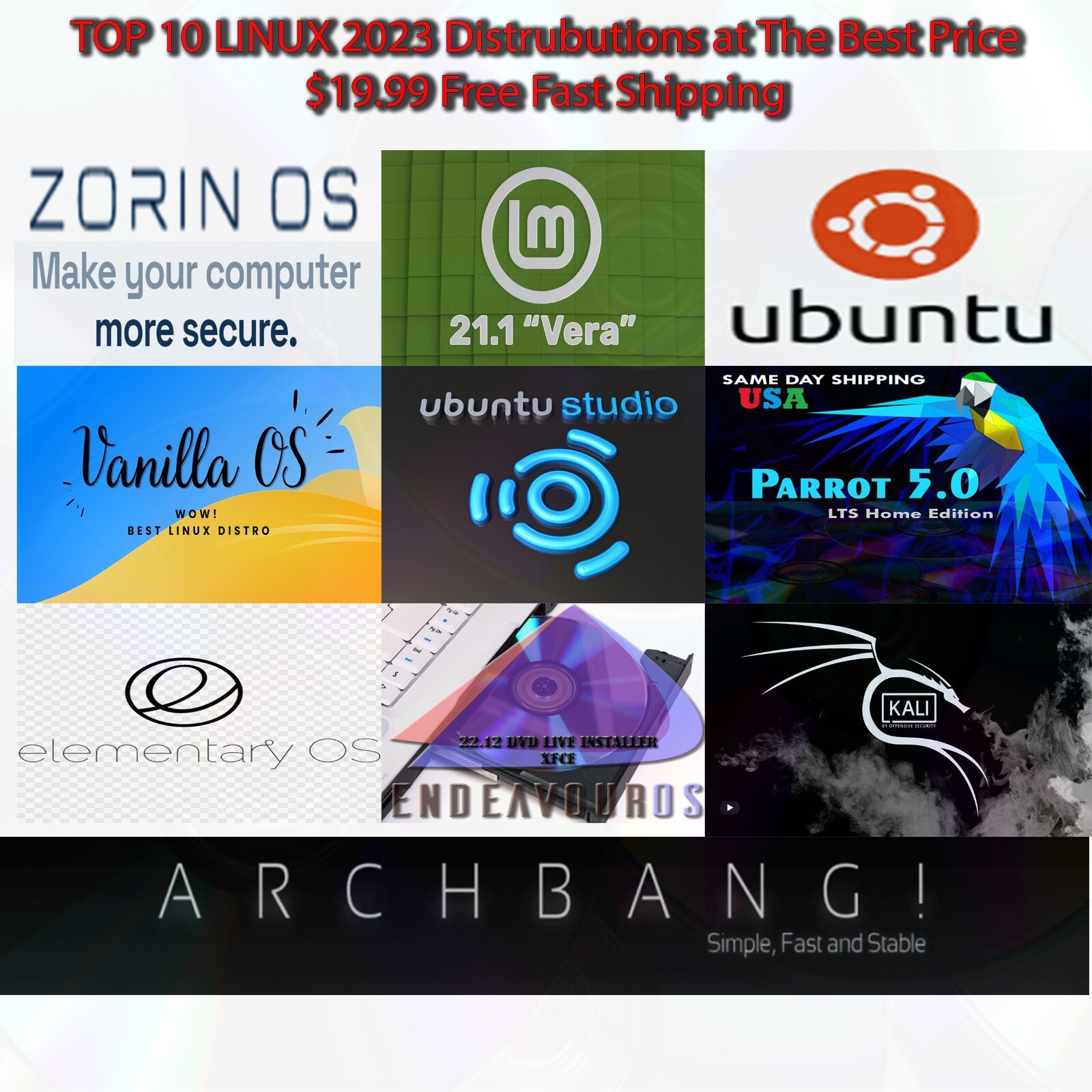Top 10 Linux Distros 2023 "10 Disk DVD SET" Great Price Fast Shipping USA