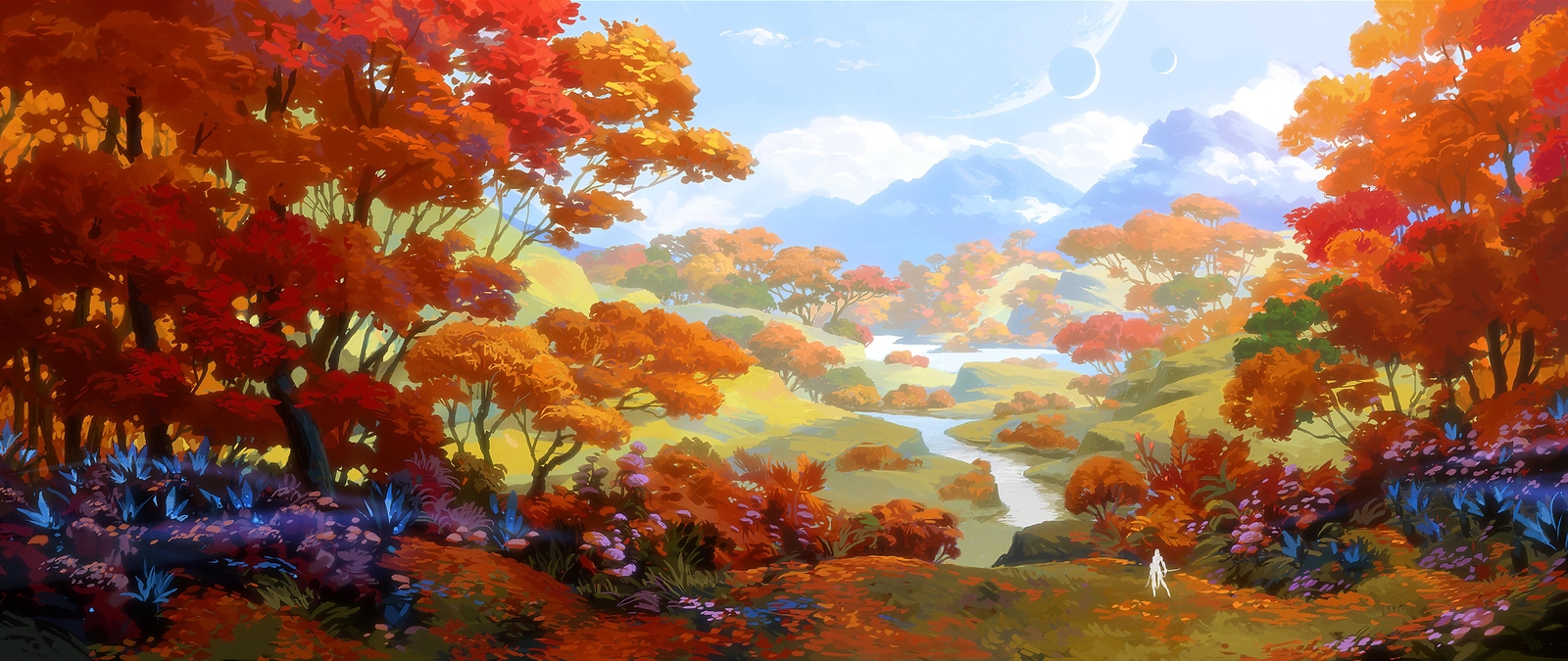 Landscape  painting alien planet fall trees foliage Custom Gaming Mat Desk