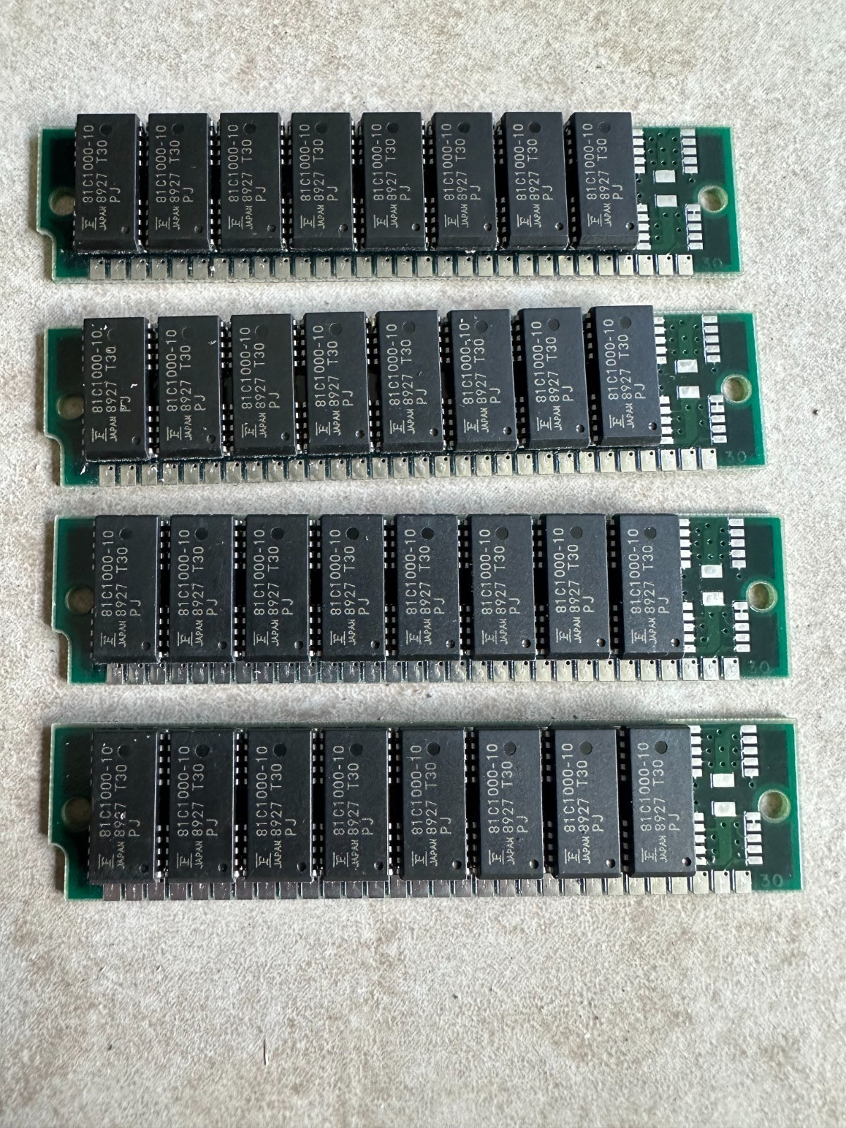 4MB RAM (4x1MB) 30-pin SIMMs 100ns Non-Parity 8 Chips Tested Working MB85230-10