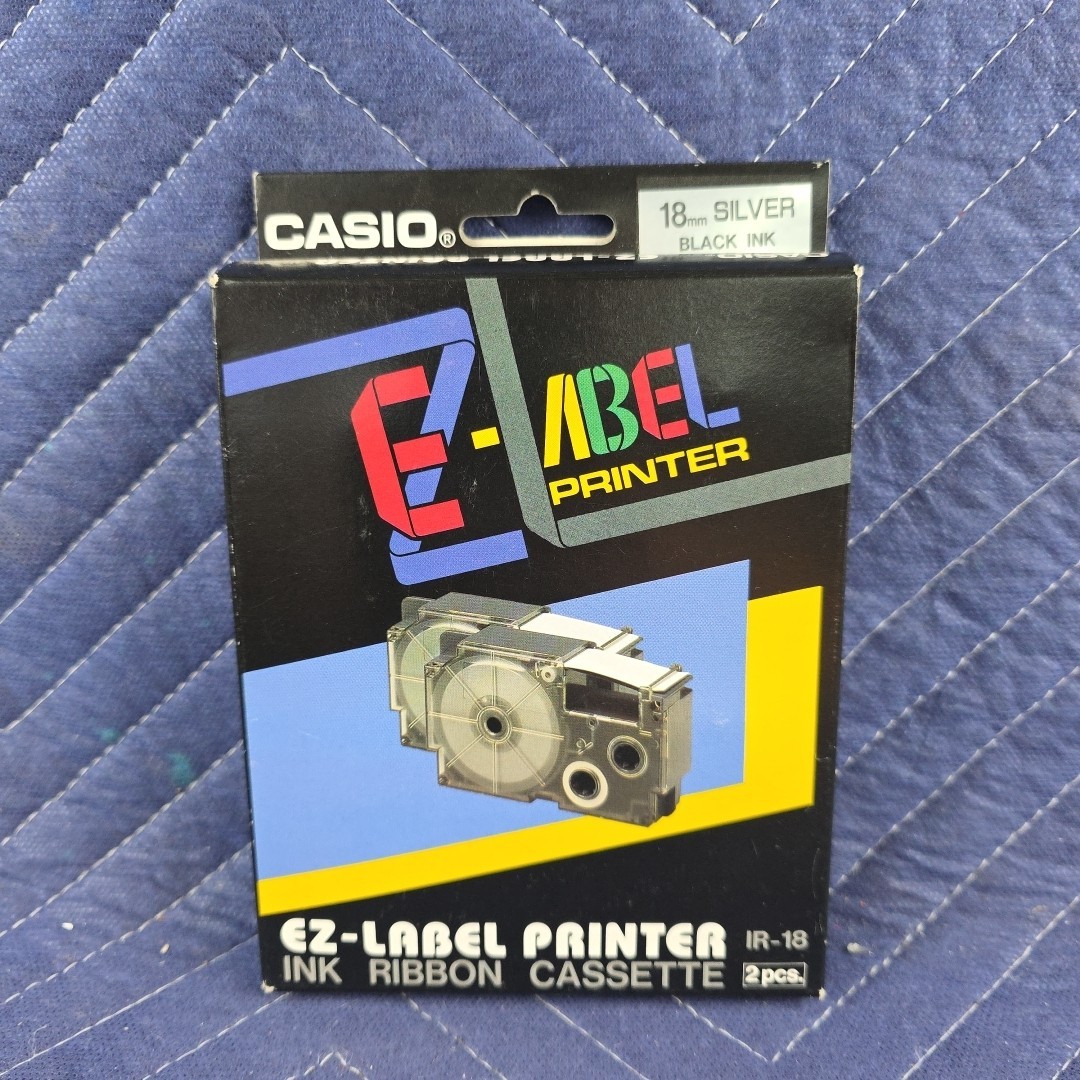 New Casio E-Z-Label Printer 18MM Black Ink Silver Tape 2-Pack IR-18