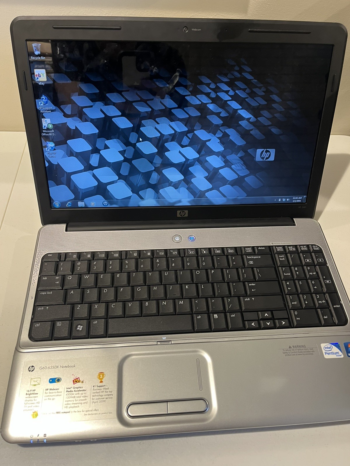 HP G60-635DX Notebook Intel Dual-Core T4300 3 GB 2.1GHz 320 GB HDD Windows 7