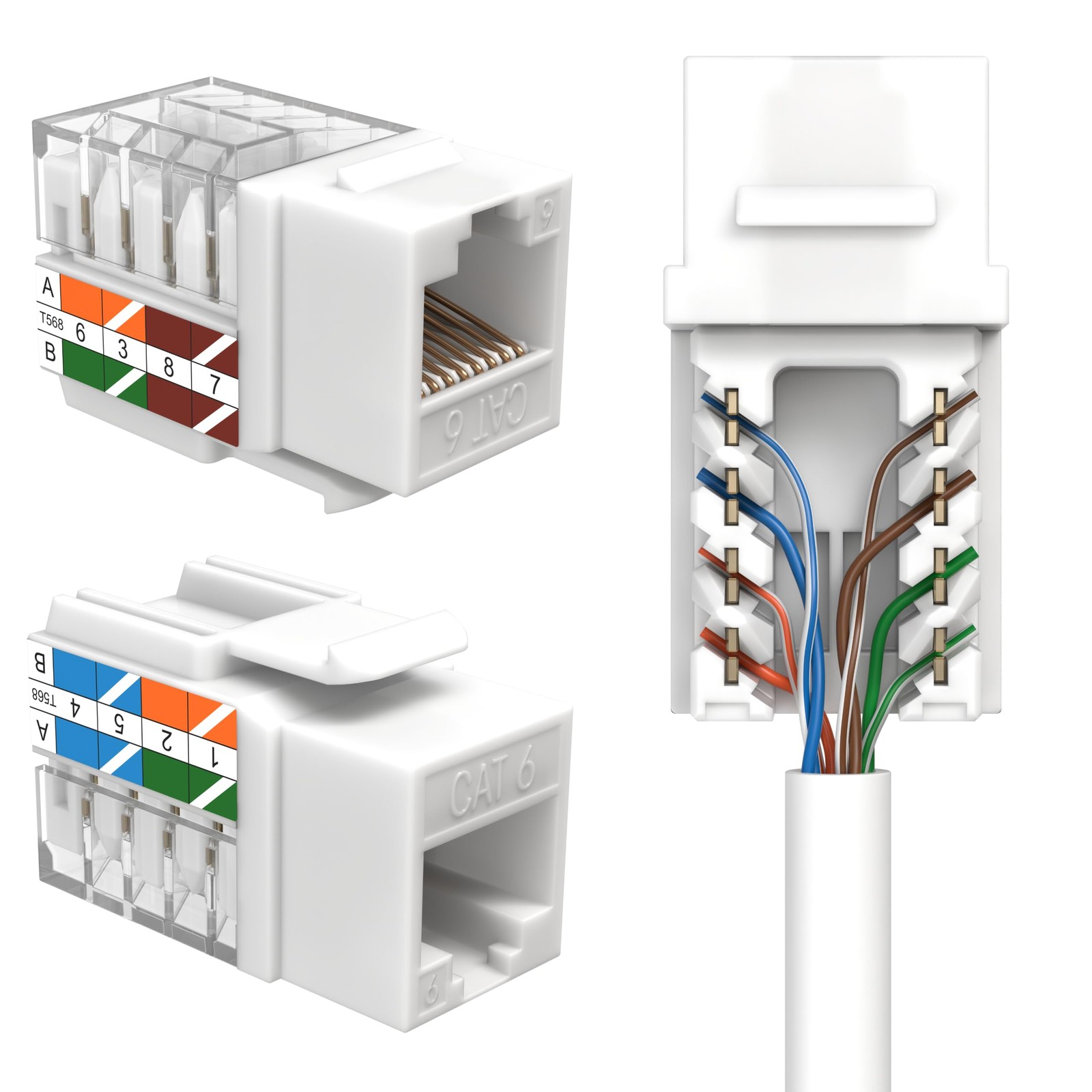 5 PCS White Cat6 Keystone Ethernet Wall Jack RJ45 Punch Down UTP 45 Degree PC