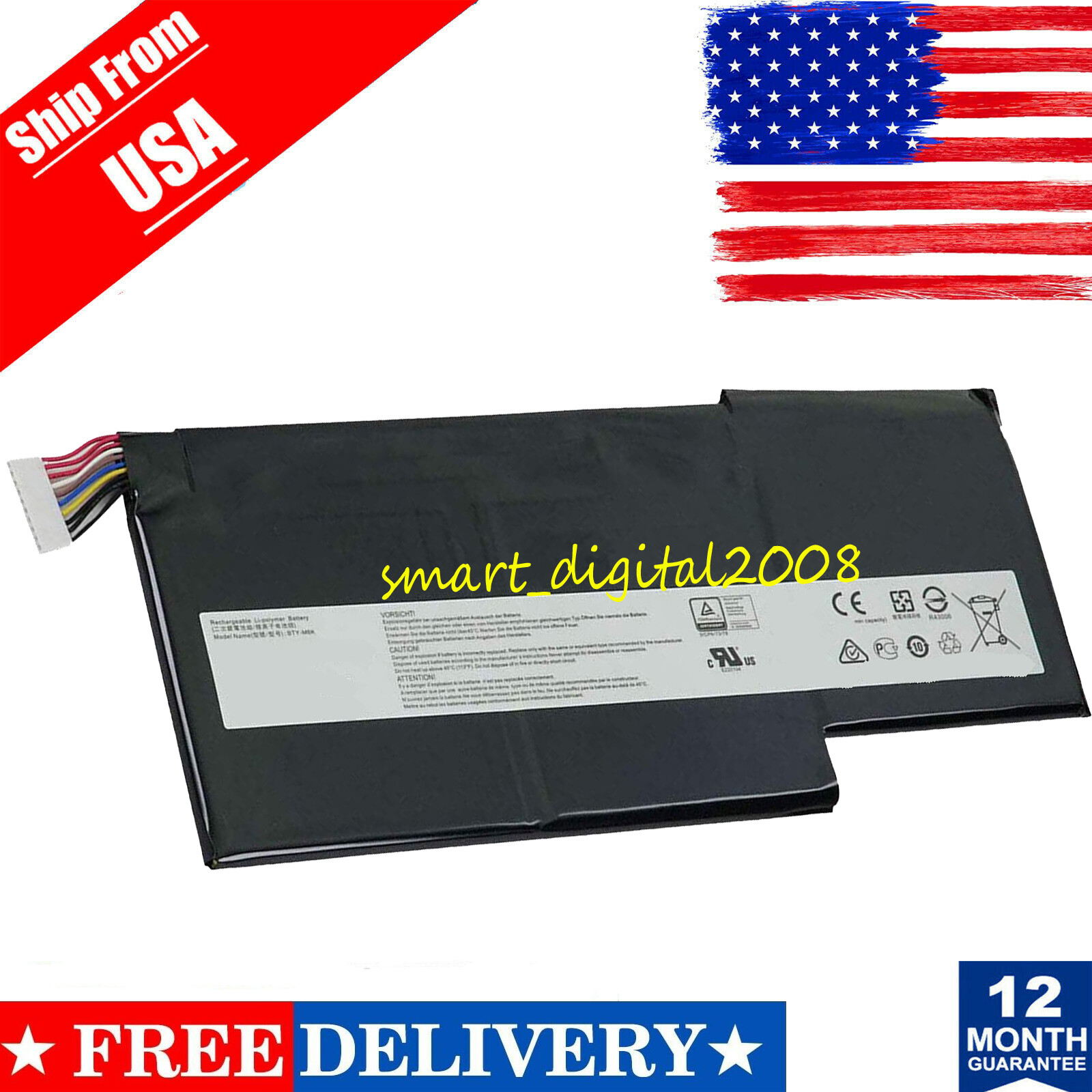 BTY-M6K Battery For MSI GS63VR MS-17B4 MS-16K3 11.4V 52.4Wh 4600mAh 3Cell