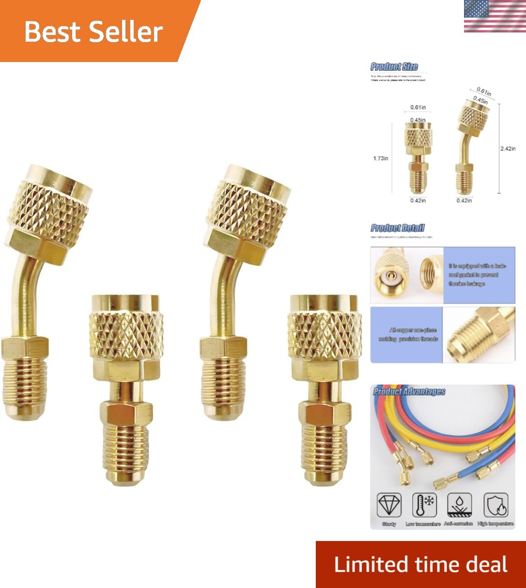 High-Quality Leak-Proof R410A Adapter Set - Includes Straight and Angled Options