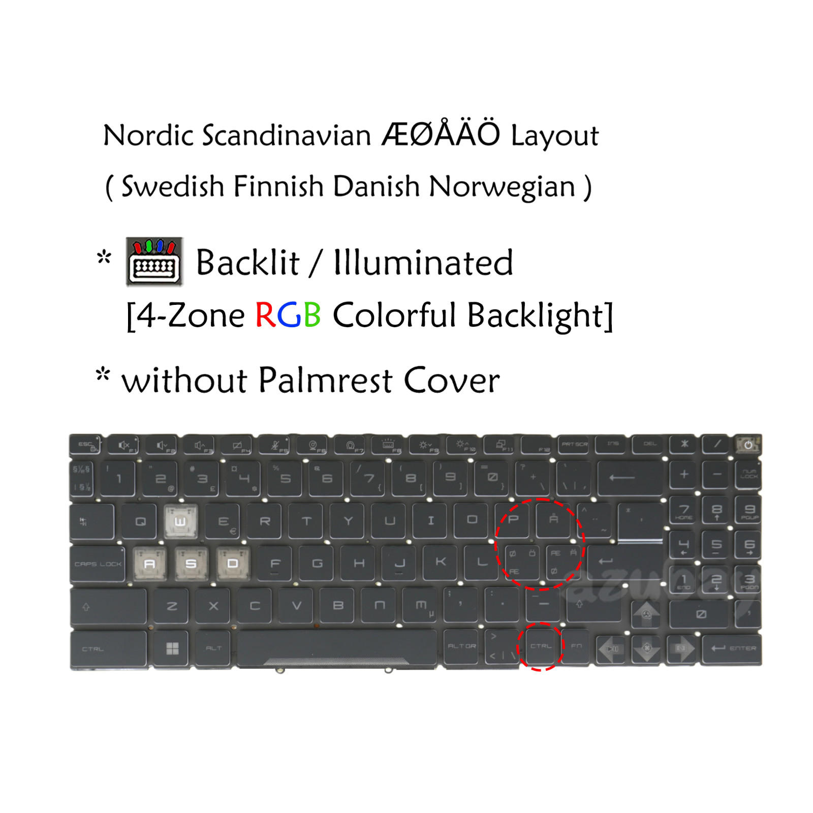 NE Nordic Keyboard For MSI Pulse 15 / 17 B13V B13VFK B13VGK MS-1585, RGB Backlit