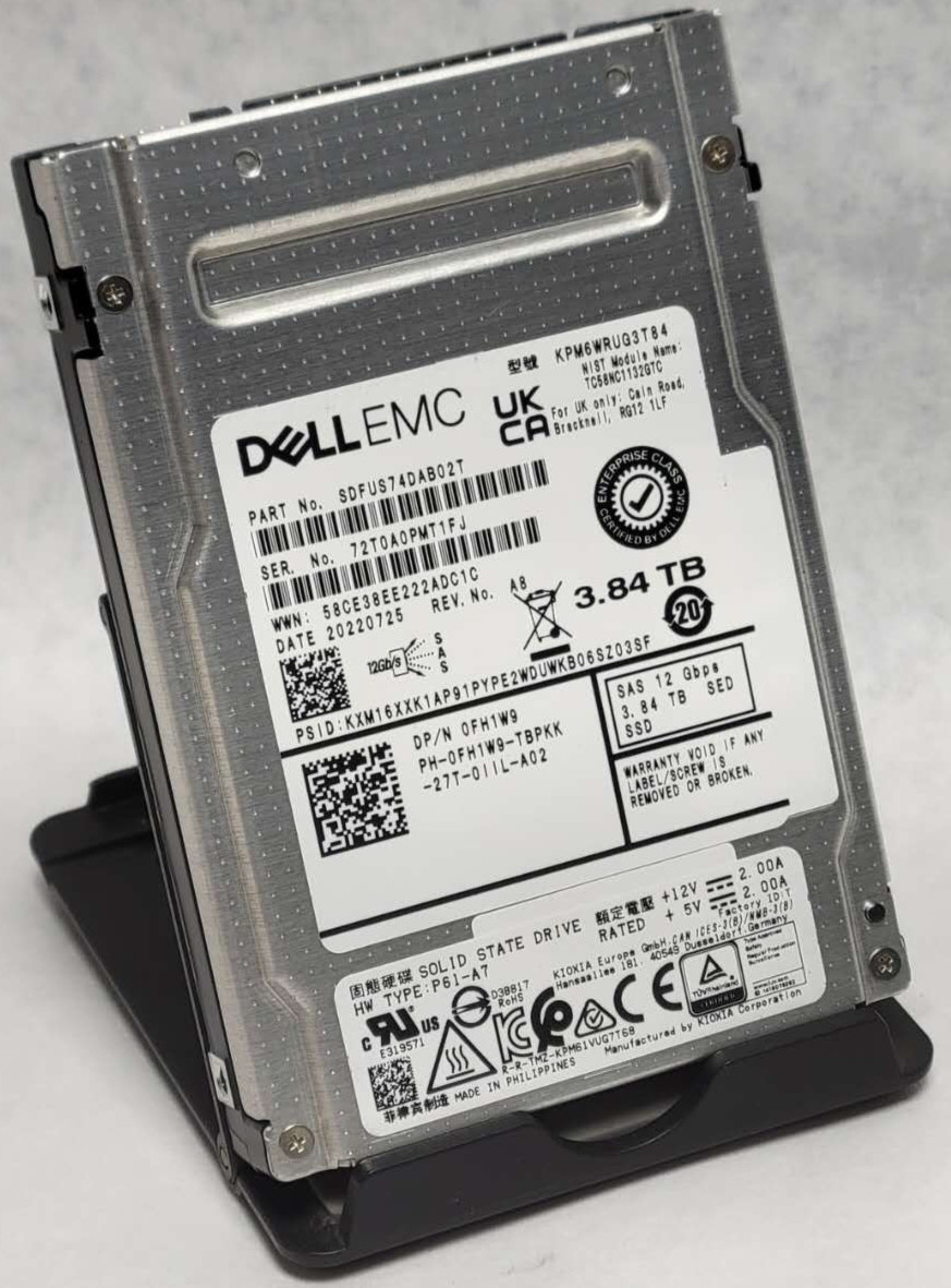Dell Kioxia 3.84TB S 2.5" SAS SSD 12 Gbps KPM6WRUG3T84 FH1W9 100% HEALTH