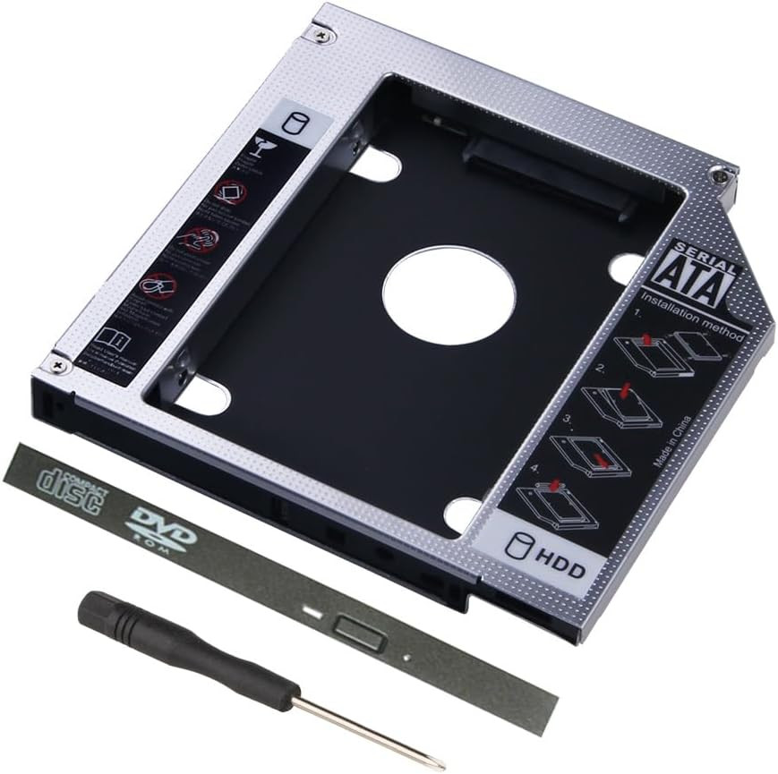 Optical Drive to Hard Drive Caddy Bracket 2Nd HDD SSD Enclosure Universal 9.5Mm