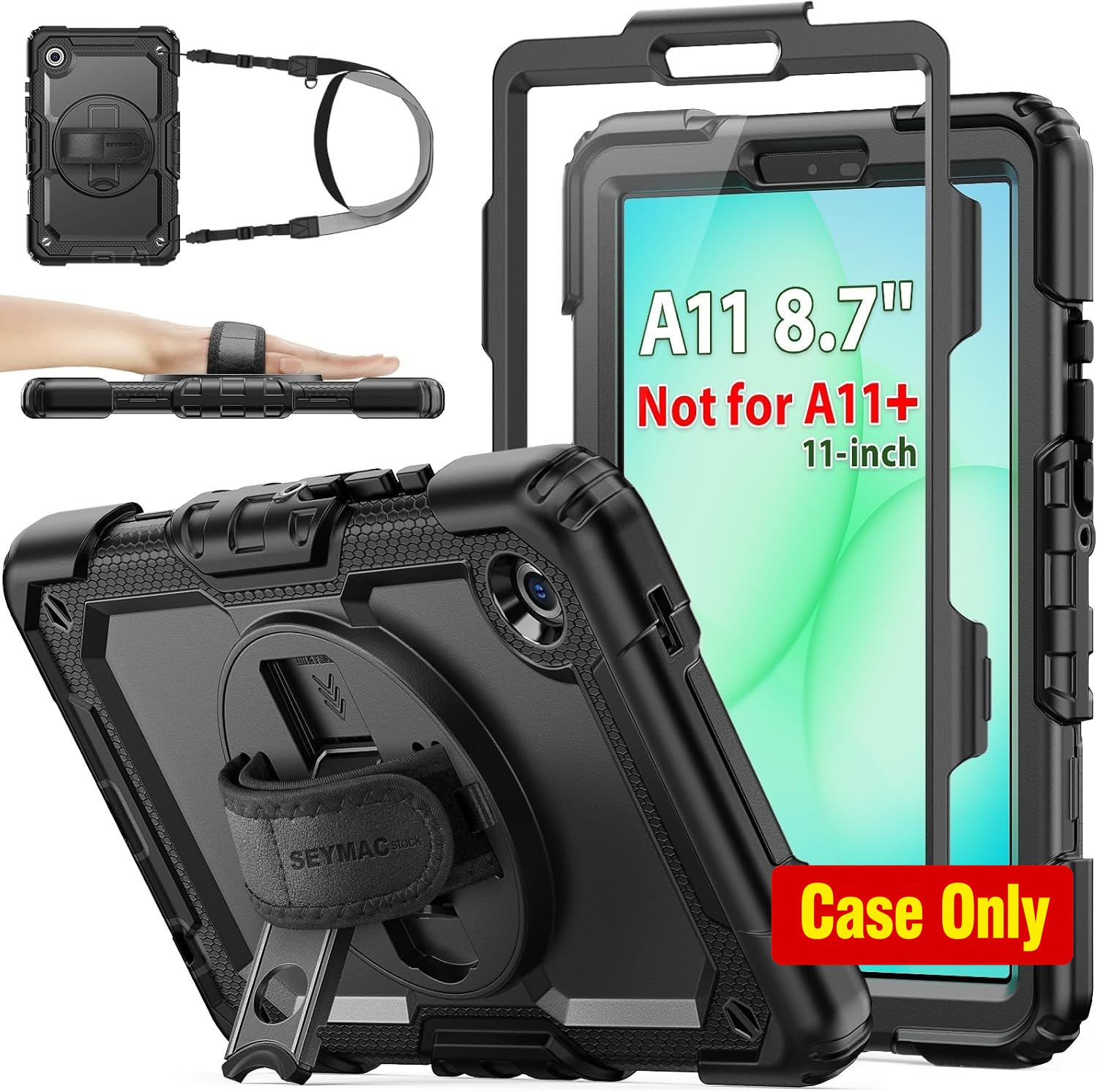 Black Full-Body Drop Protection Case with Stand for Samsung Galaxy Tab A11 8.7'