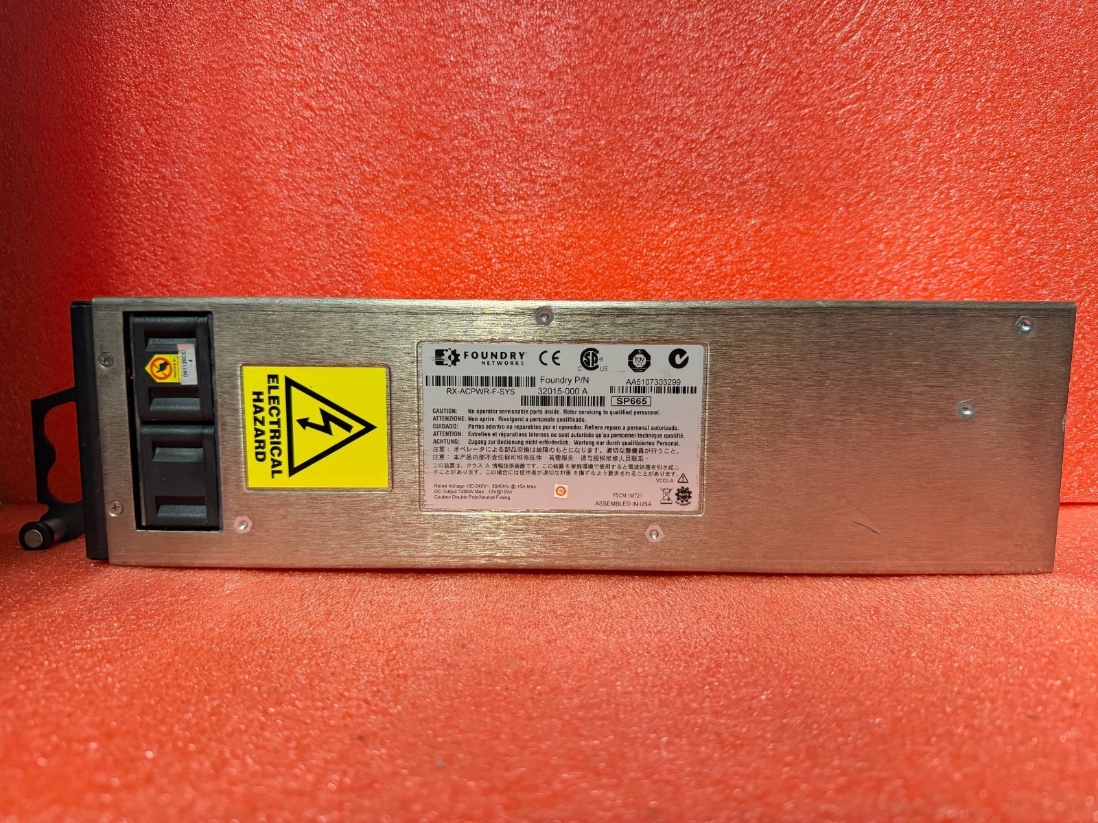 Foundry RX-ACPWR-F-SYS 32015-000 A Brocade 1200W 12V/100A Power Supply