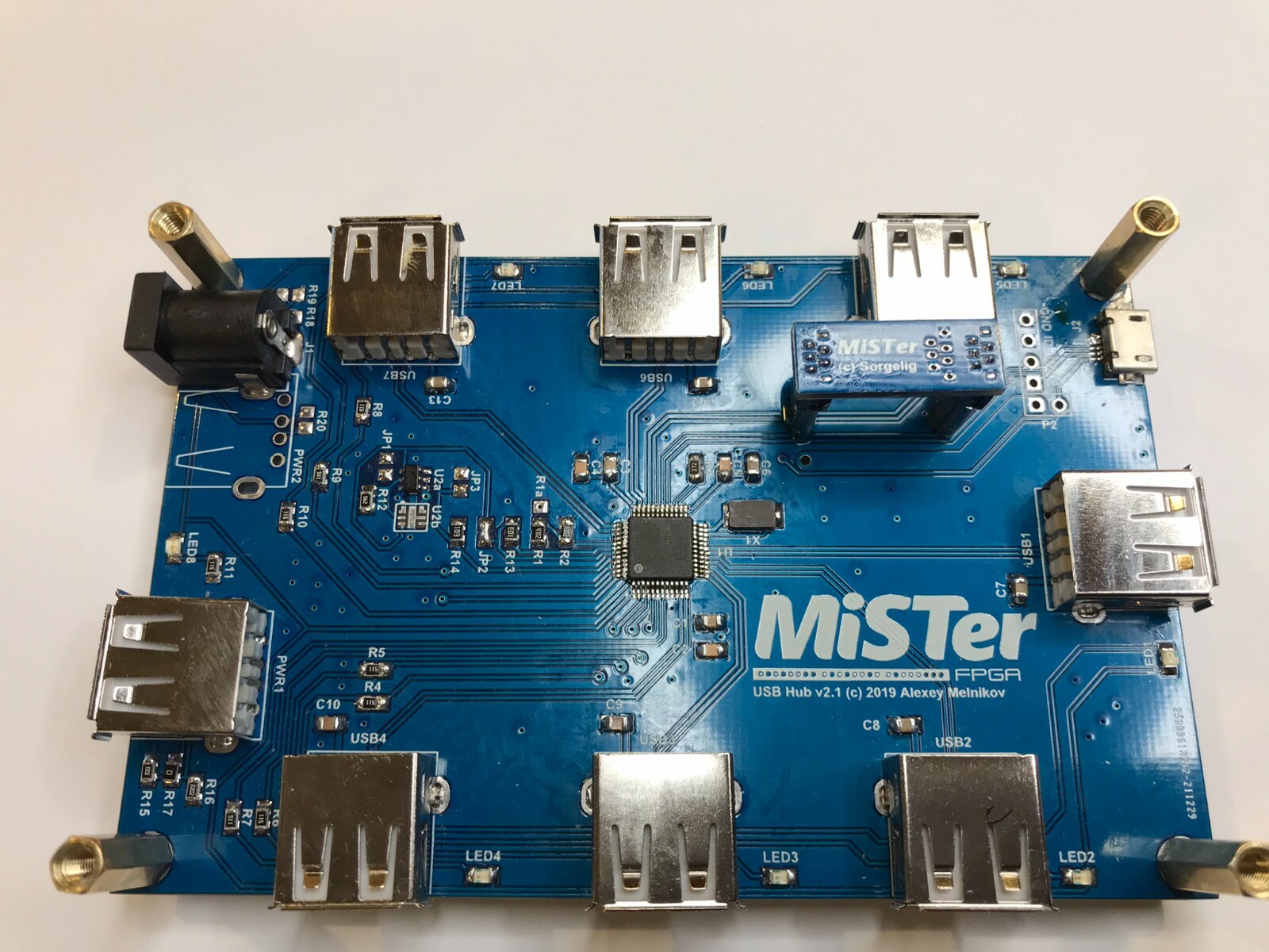 Mister FPGA USB HUB 2.1  BLUE PCB with Power Splitter & Micro USB Bridge
