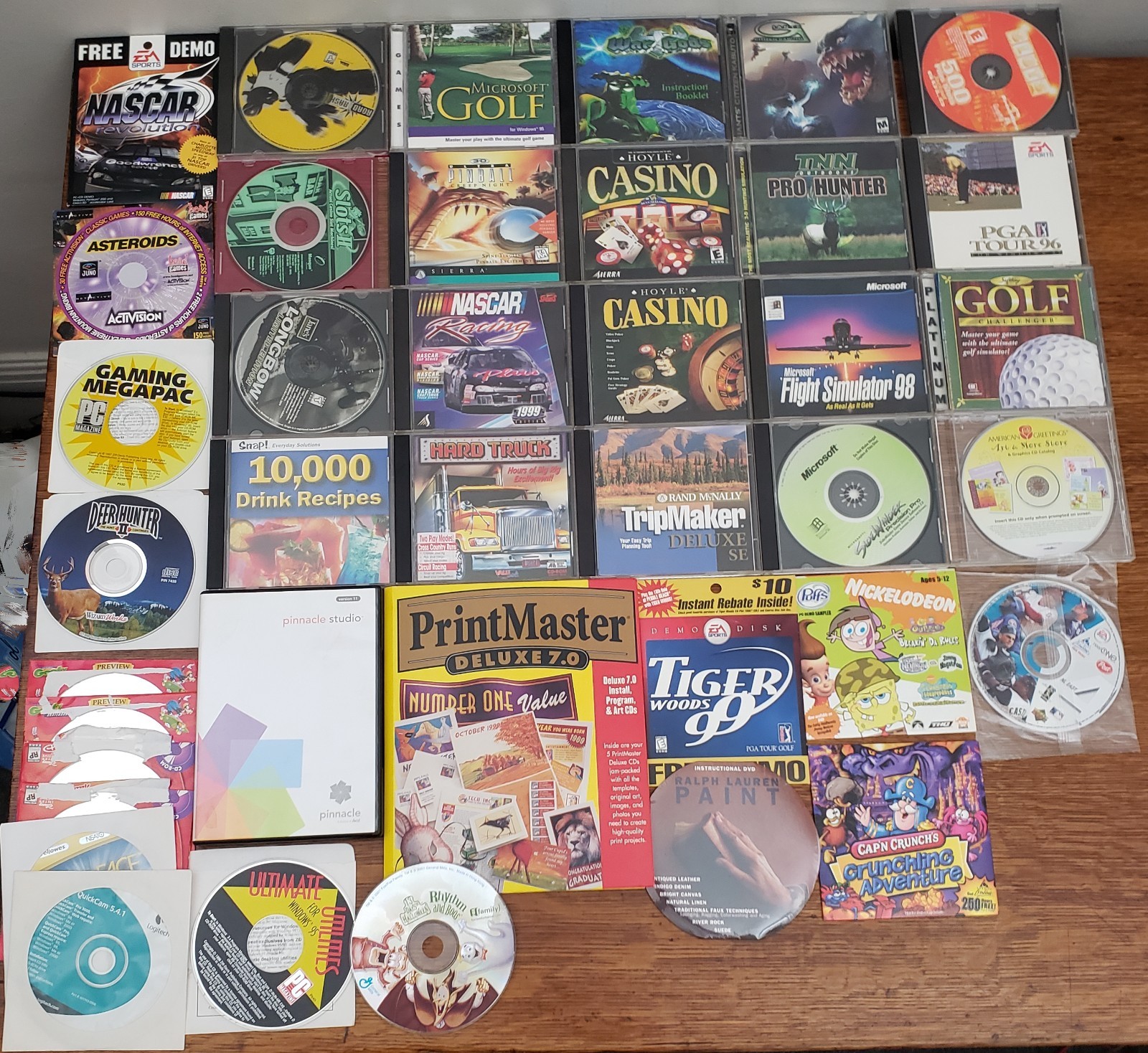 Vintage PC Games Software CD-ROM Lot Microsoft Sierra NASCAR Golf Hoyle 1990s