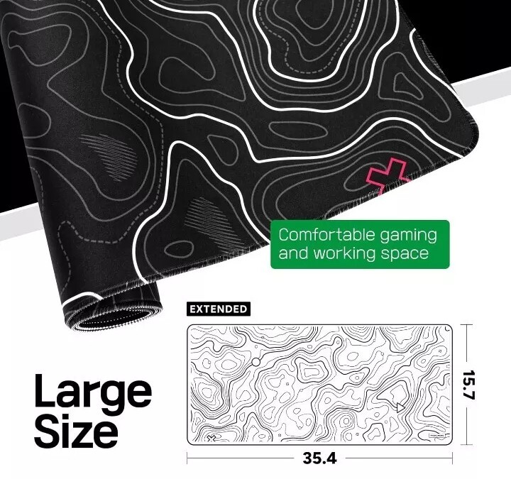 Black Topographic Map Large Mouse Pad XL Contour Geographic Extended Large