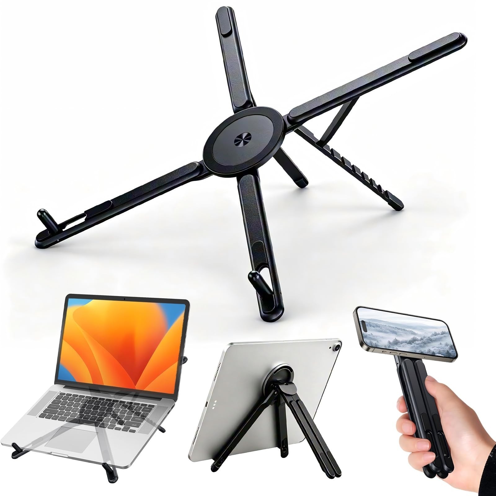 4-in-1 Foldable Laptop Stand Magnetic Phone Tablet Holder Aluminum