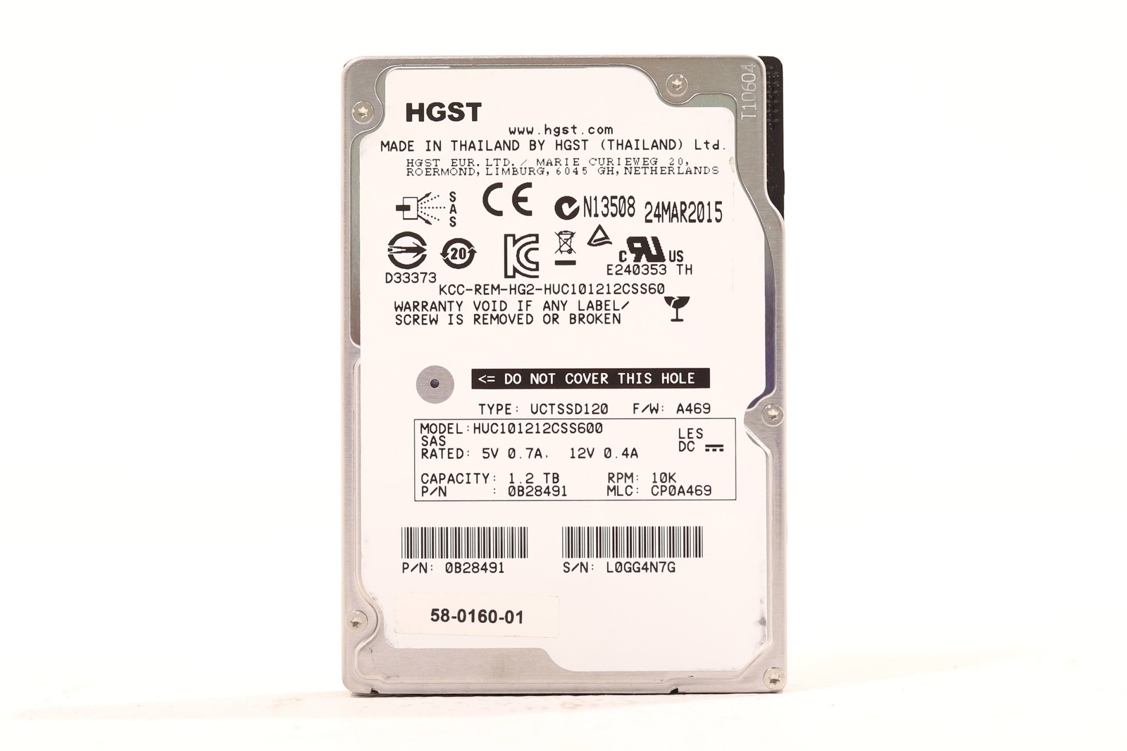HGST HUC101212CSS60 1.2TB 2.5" 6Gb/s 10K RPM SAS Hard Drive P/N: 0B28491 Tested