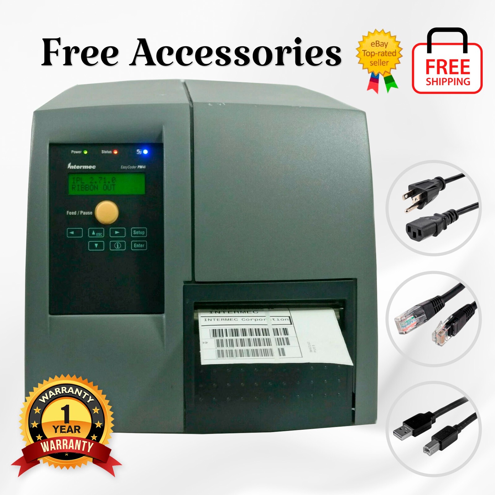 Intermec EasyCoder PM4i Thermal Transfer Barcode Printer LAN USB 1 YR WARRANTY