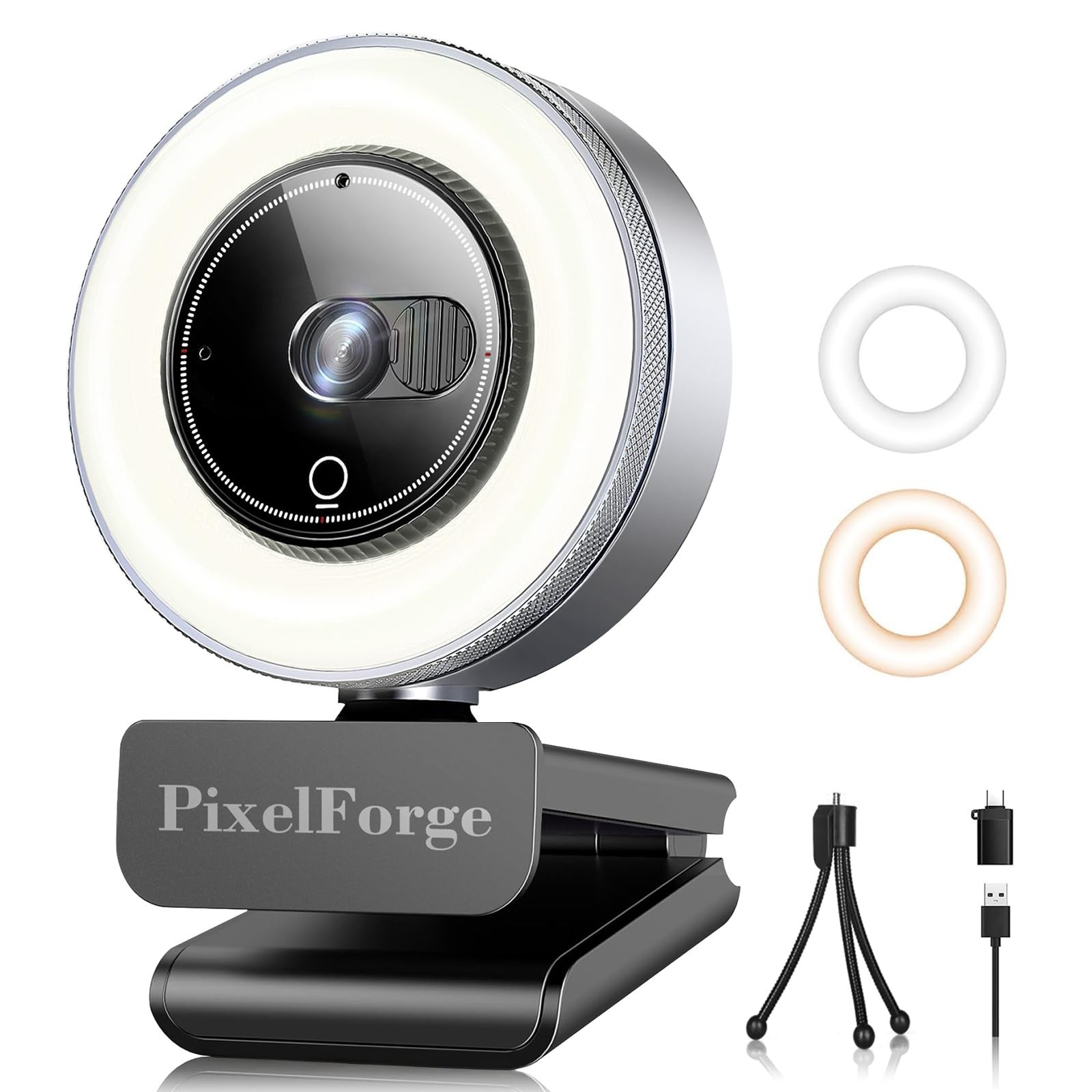 2K Webcam with Microphone & Light, USB Streaming Camera for Zoom/Skype/PC/Mac