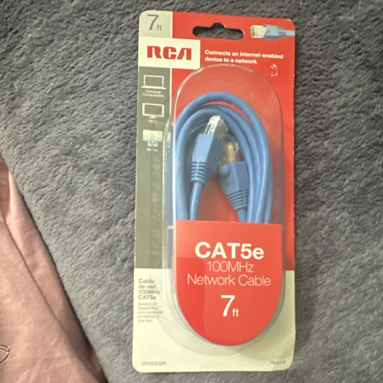 RCA CAT5e Ethernet Patch Cable RJ-45 7 ft Blue Round Network