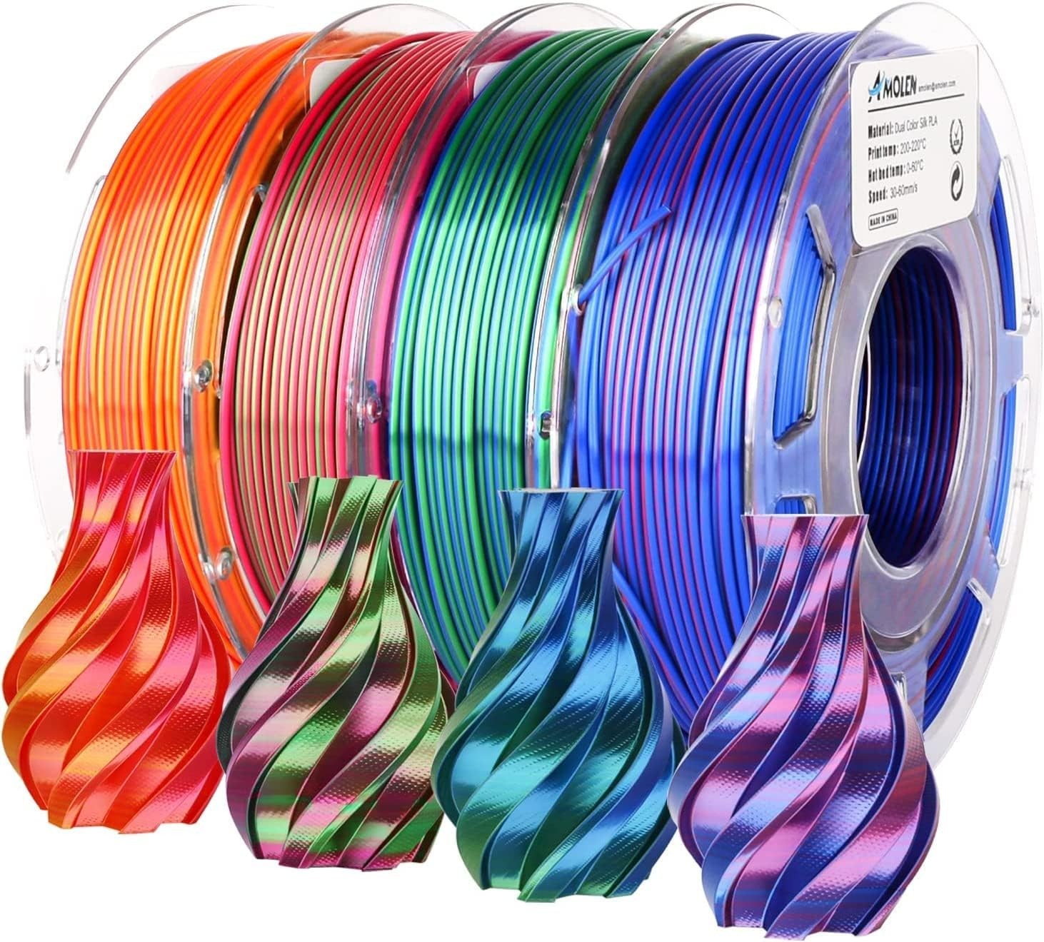 Vibrant Silk Dual Color 3D Printing Filament 1.75mm - 800g Total for Creatives