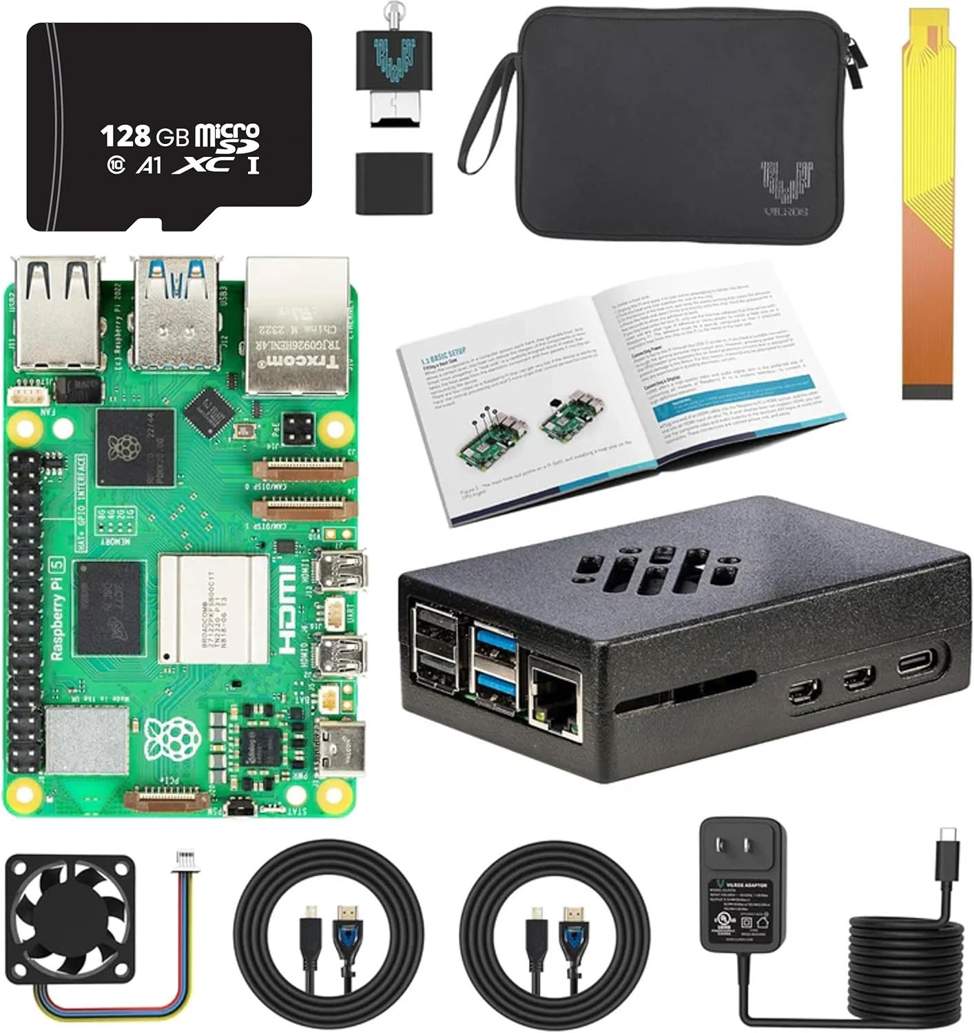 Raspberry Pi 5 Starter Kit MAX - Turbo Cooled Aluminum - (128GB Edition) - (2GB