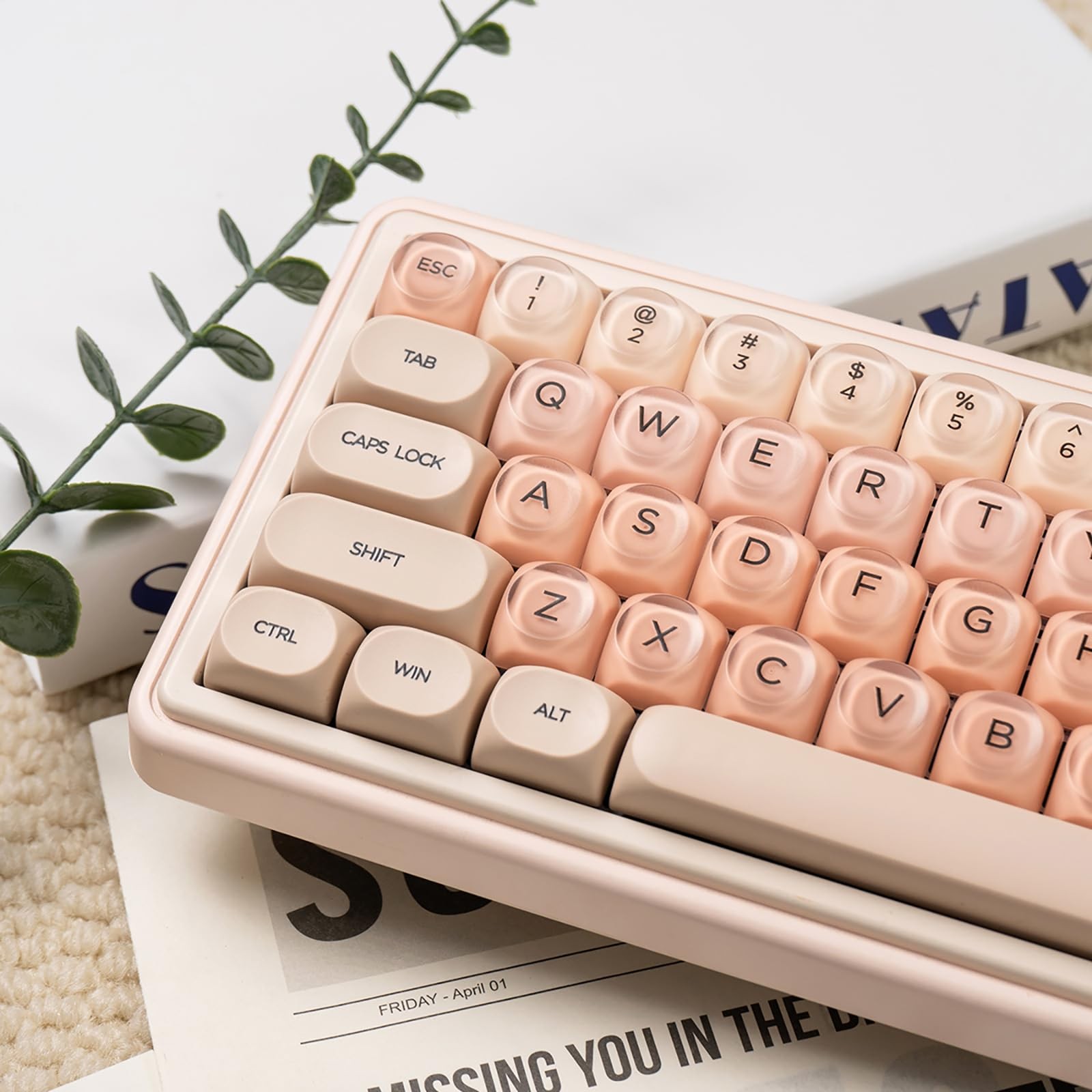 132 Keys PBT Pink Jelly Keycaps MOA Profile Set Fits 61/64/87/104/108 Cherry