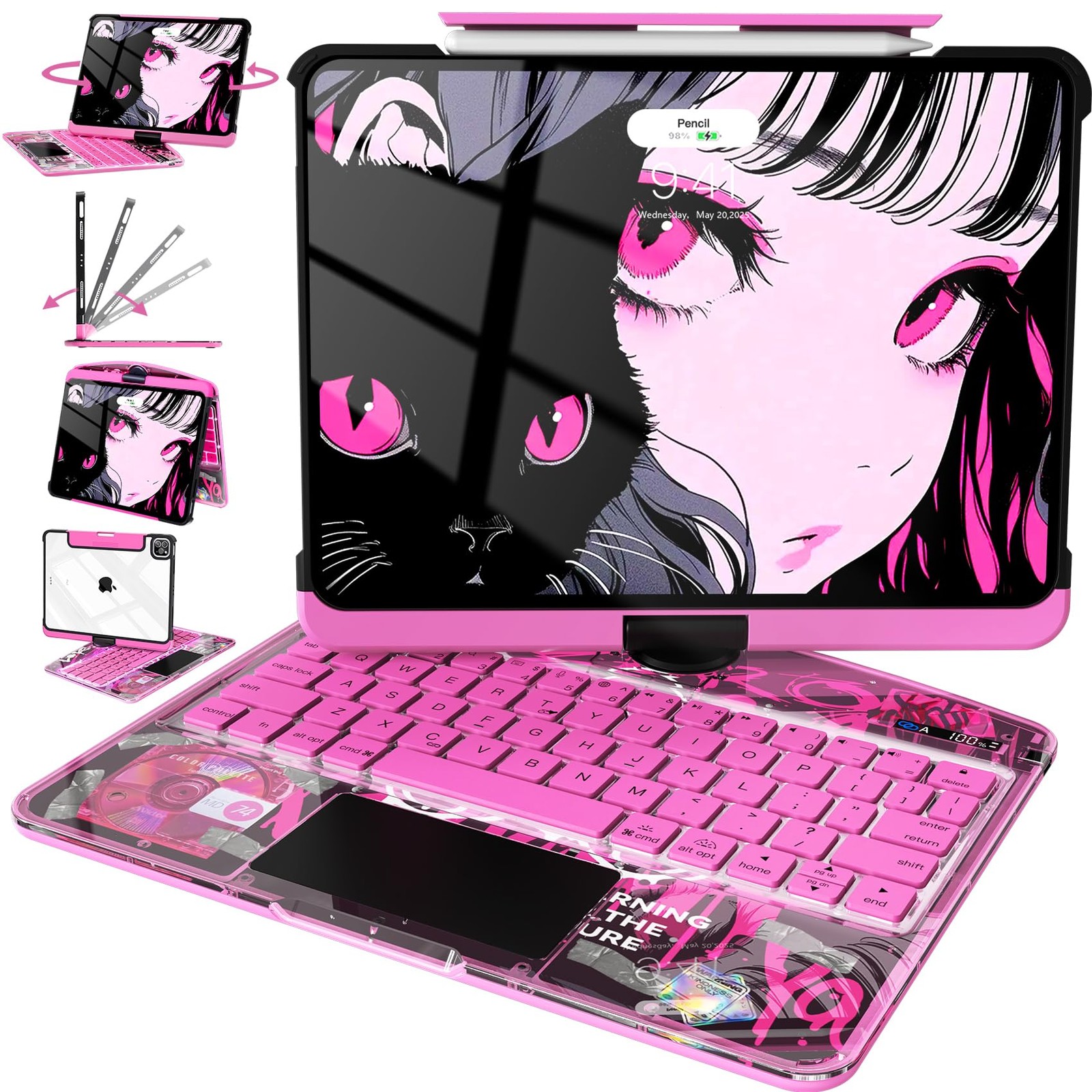 Intermerge for 9th 10.2 inch Keyboard Case, 360° Transparent Multi-Touch