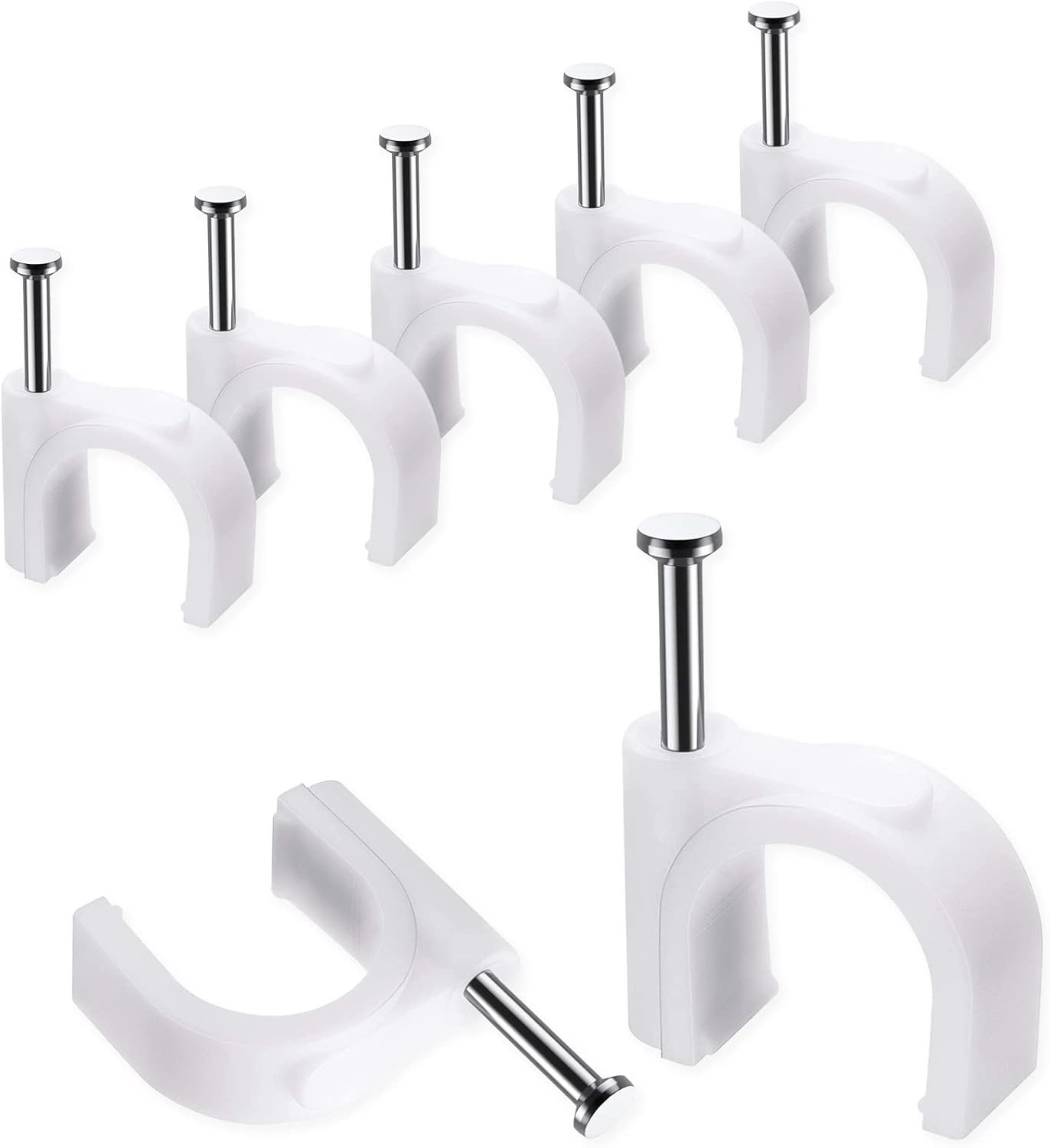 100 Pcs 10mm Cable Clips with Steel Nails, Wire Management Organizer Coax CAT6