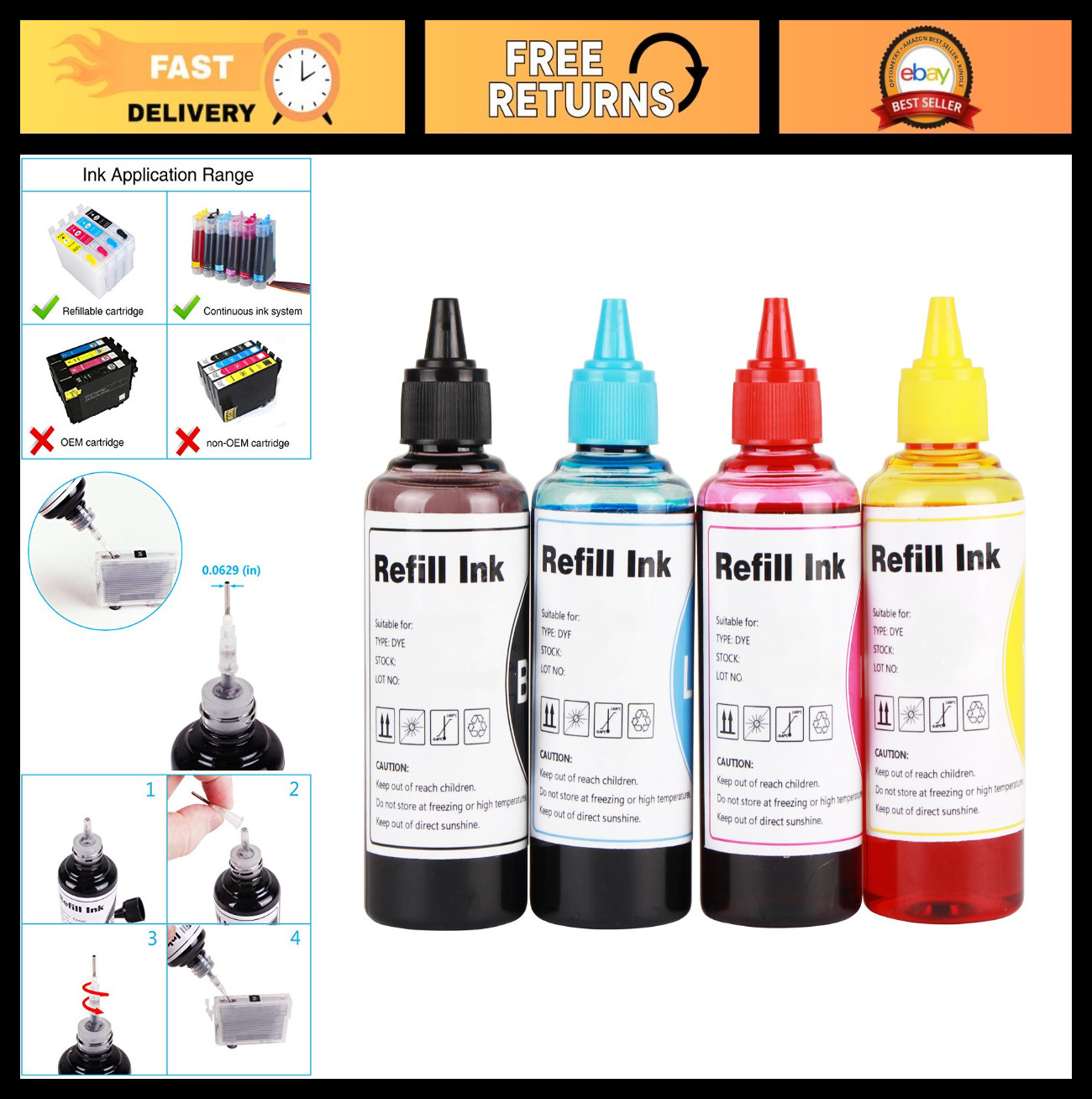 High-Capacity Refill Ink for T254 T252XL120-BCS, T252XL220, WF-7710, WF-7720 & M