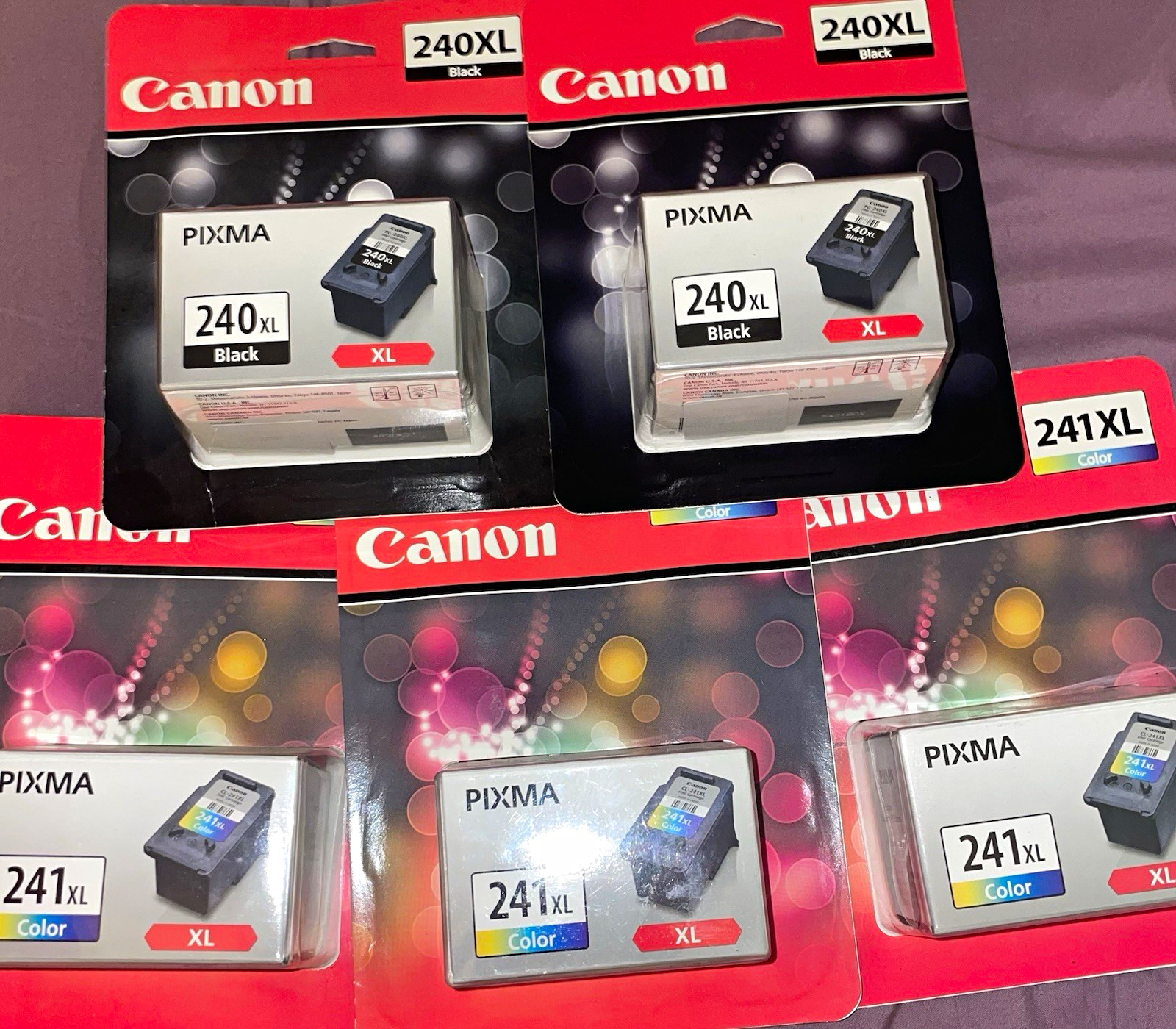 Canon PIXMA Genuine 240XL Black & 241XL Color Inkjet Ink Cartridges 5 total