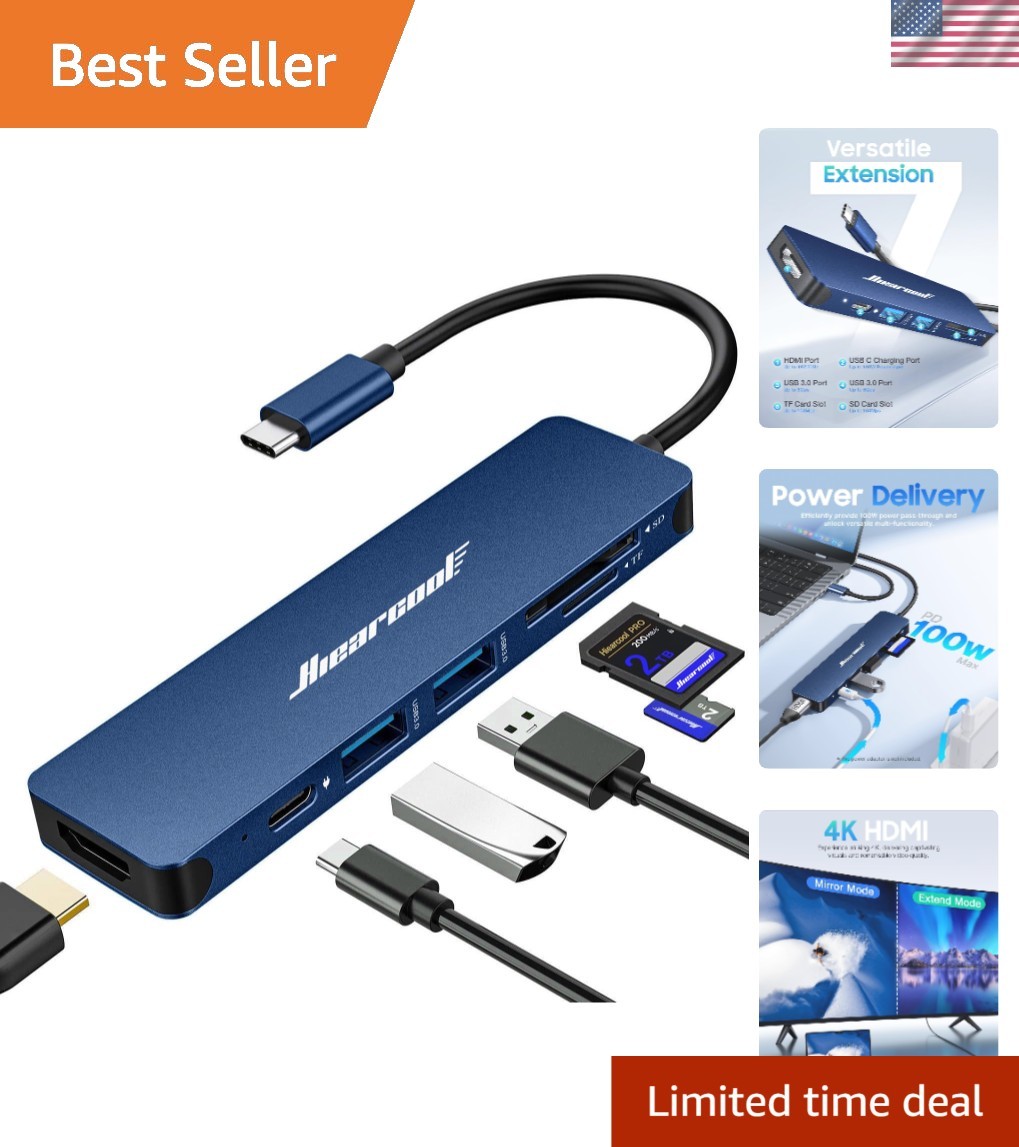 Portable 7-in-1 USB C Dongle – 4K HDMI, Fast Data Transfer, Perfect for Travel