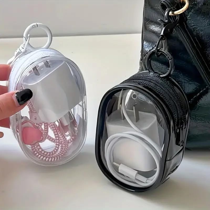 2PCS Compact Transparent PVC Cable Organizer Box with Black Zipper - Portable & 