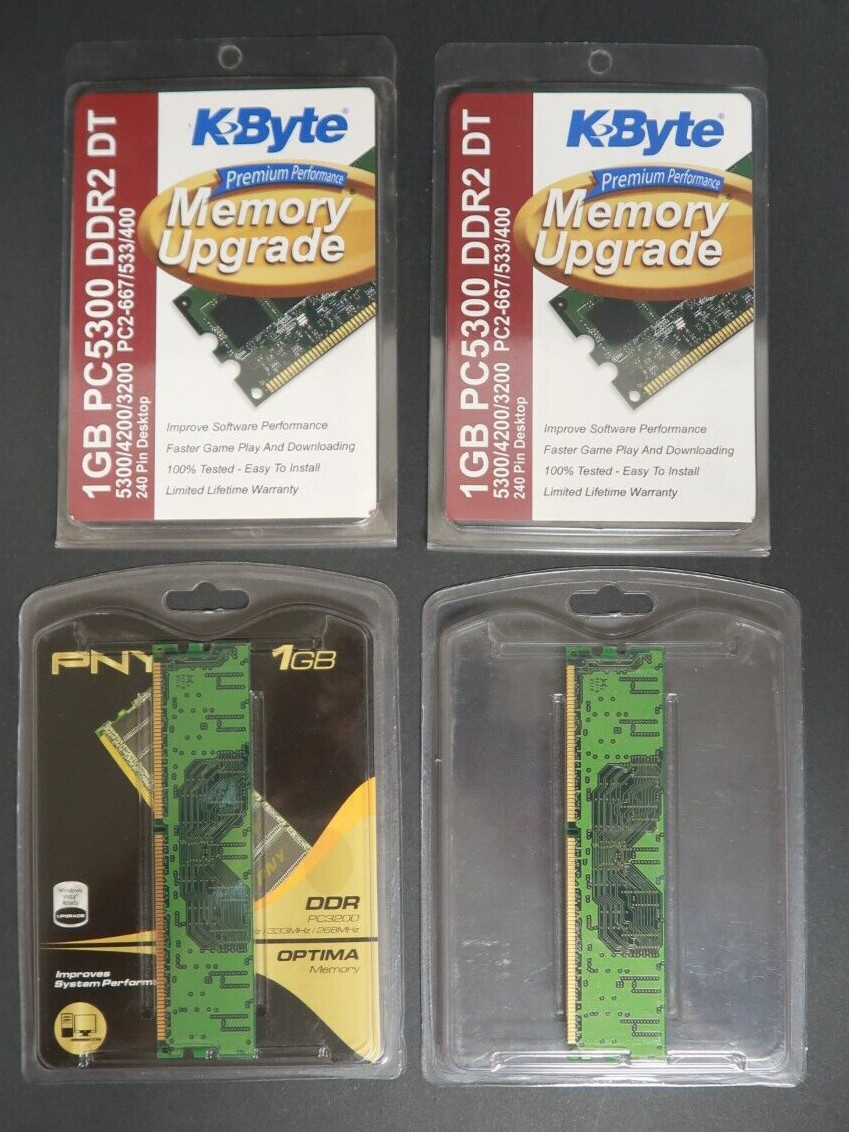 Lot of 4 Memory Upgrade Sticks PNY DDR PC3200 Optima K Byte 1GB Various Lot