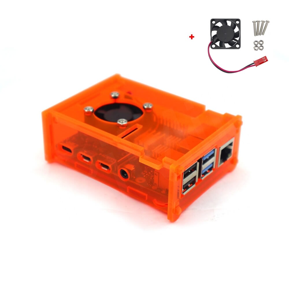 Raspberry Pi 4 Model B Orange Acrylic Case Enclosure Box /w Cooling Fan US Stock